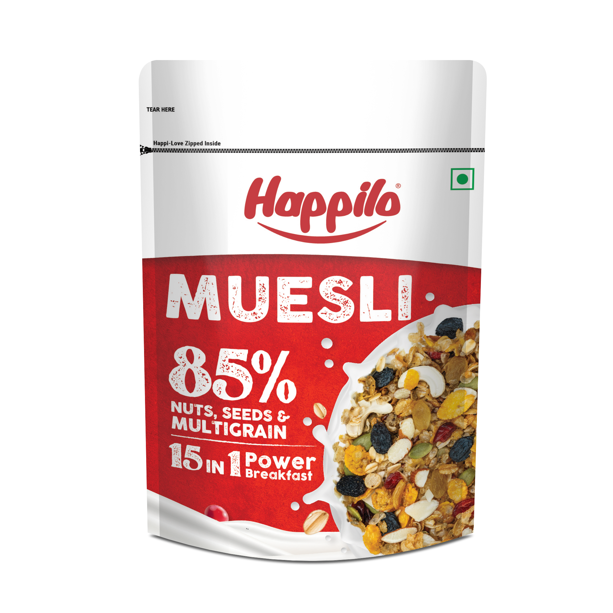 Happilo Dry Fruit Muesli 500g, 85% Nuts, Seeds and Multigrain, 15 in 1 Power Breakfast, High in Fiber, Omega 3, Protein