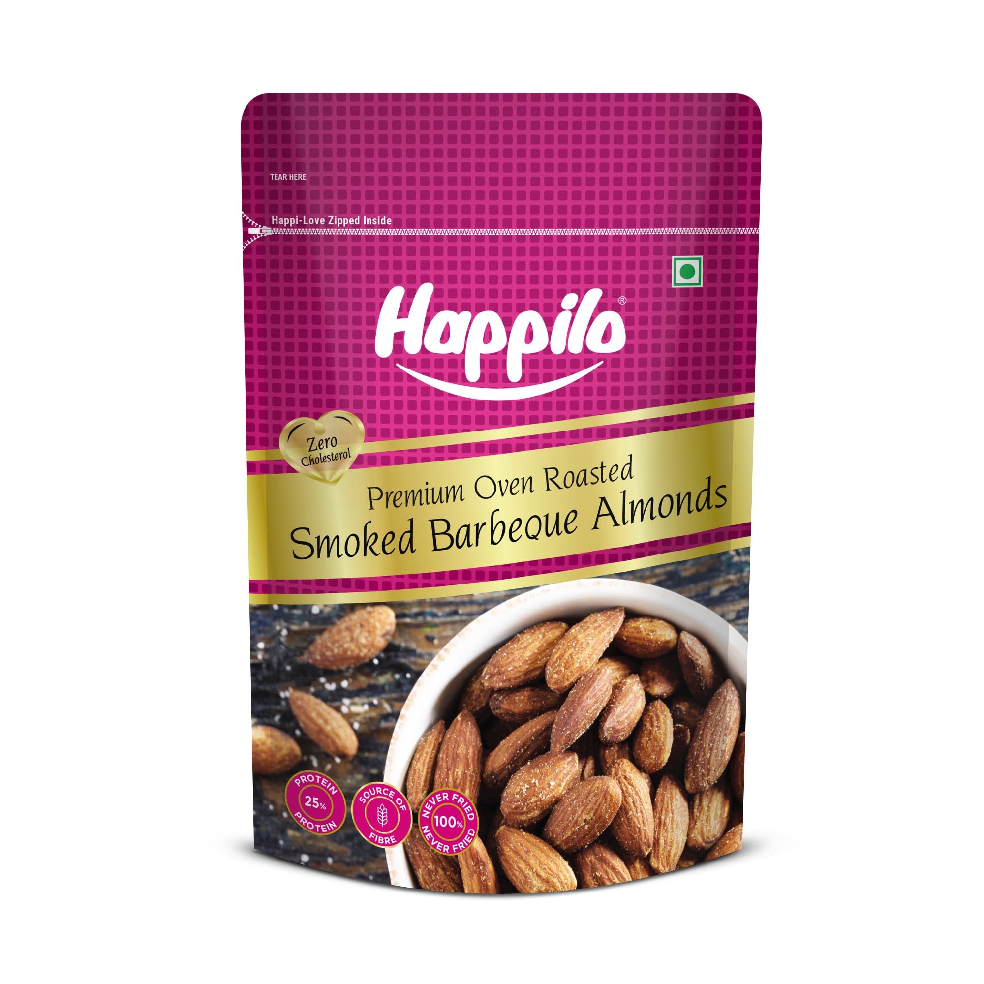 Happilo Barbeque Californian Almonds, Super Healthy Crunchy Nuts, Non Fried, High Protein Dry Fruit, 160g