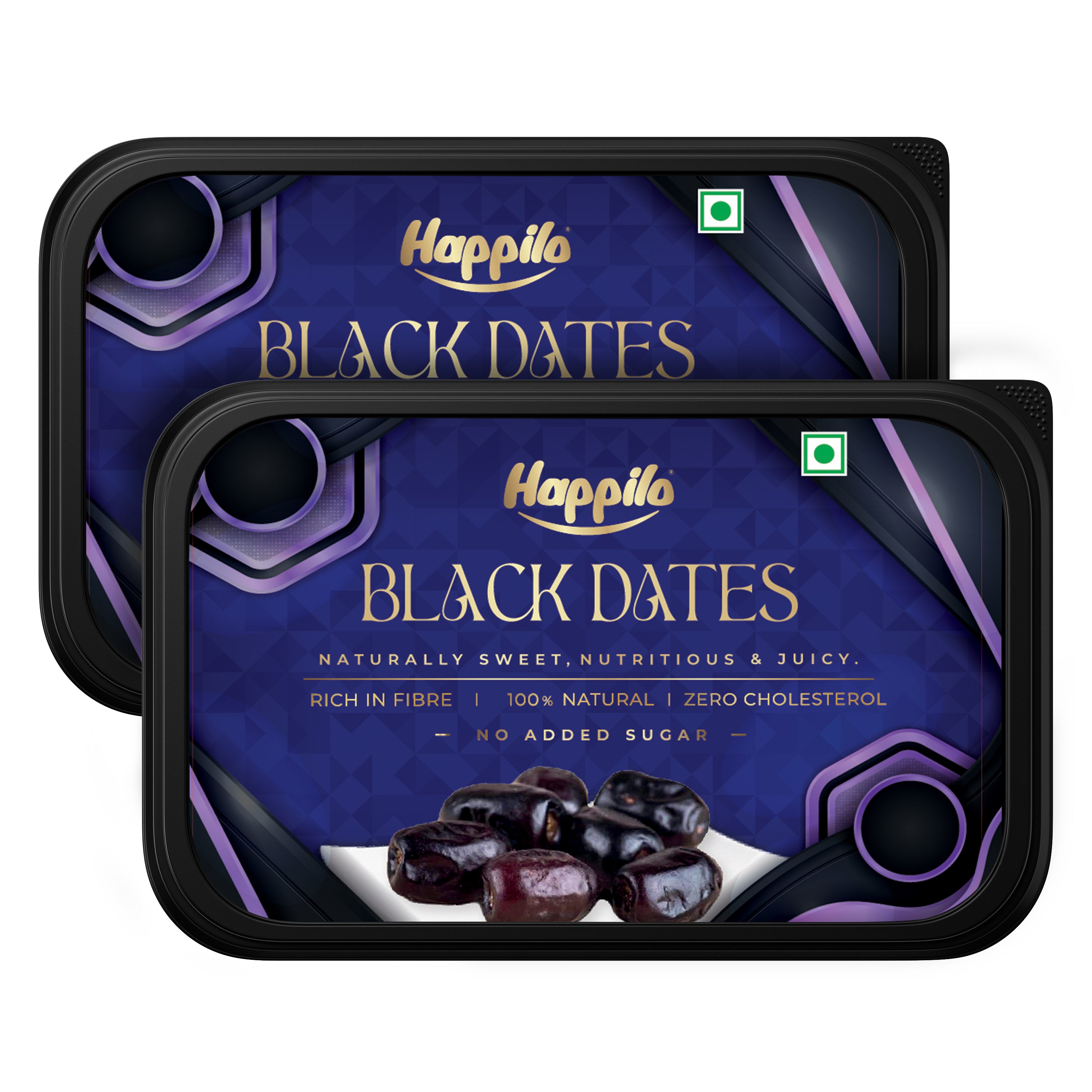 Happilo Premium Black Dry Dates Tub 500g (Pack of 2), Rich in Iron, Antixidants, Fiber and Vitamin, Chewy Texture, Natural Sweetness, No added Preservatives