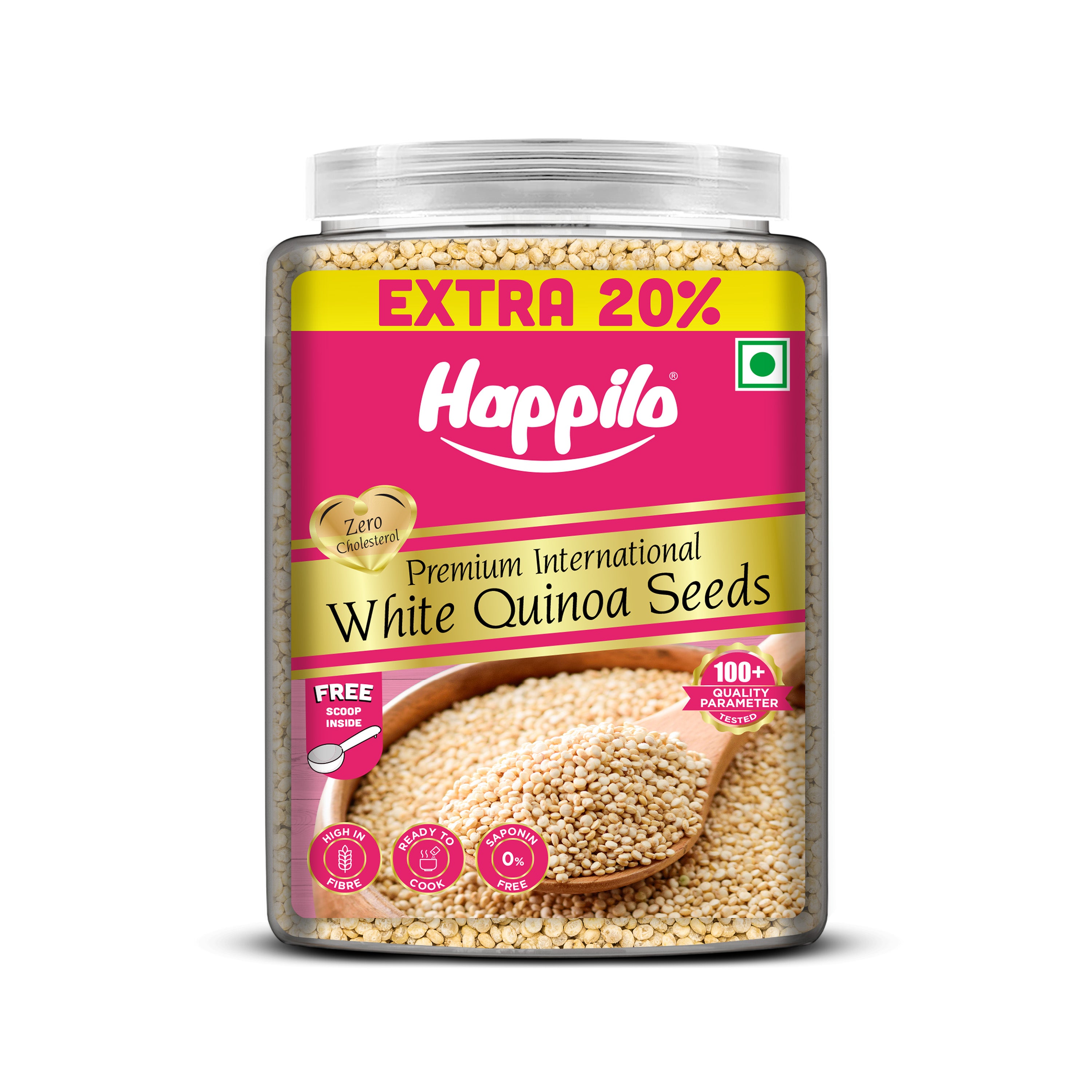 Happilo Premium International White Quinoa Seeds Jar 1000g +200g Free