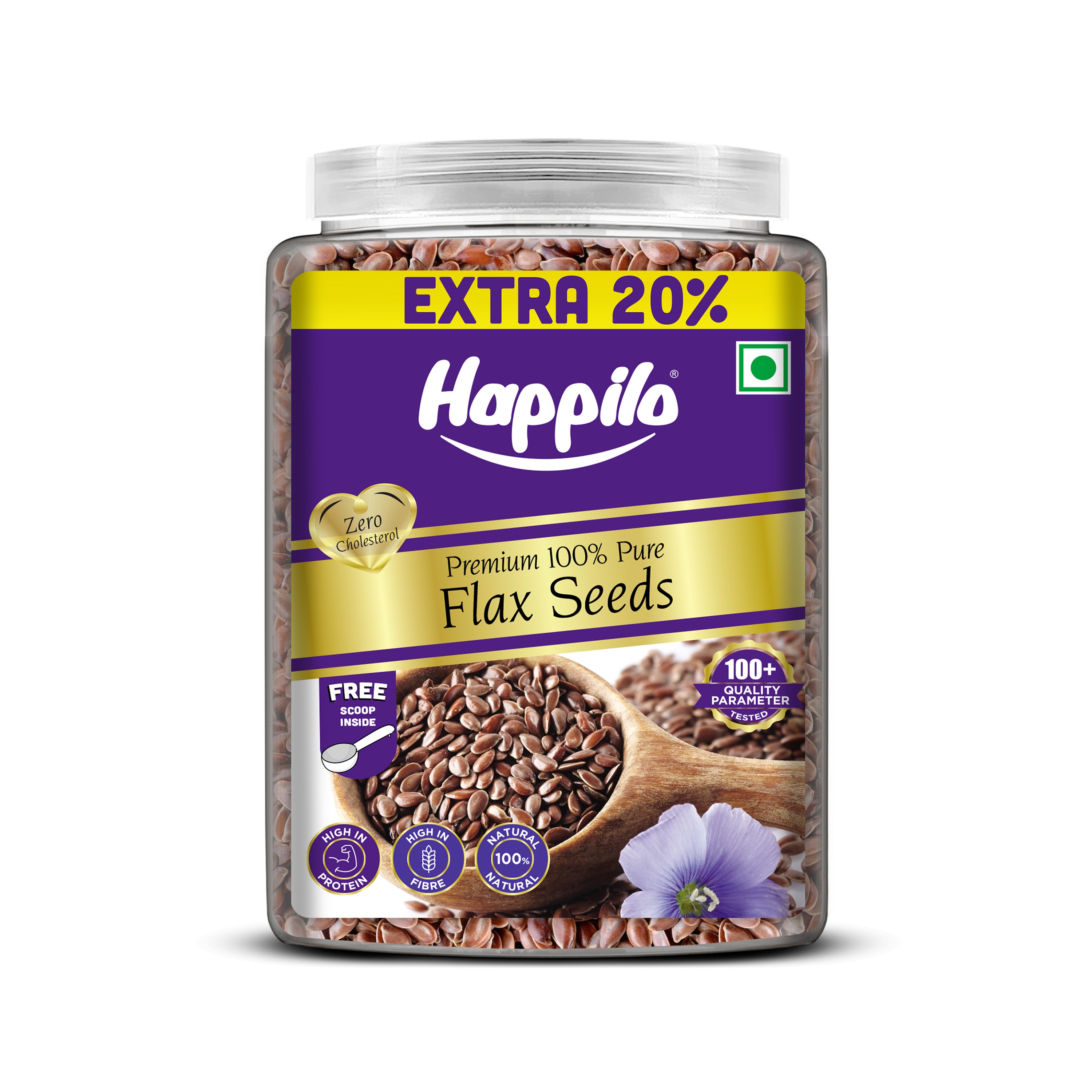 Happilo Premium Raw Authentic Flax Seeds Jar 1000g + 200g Free