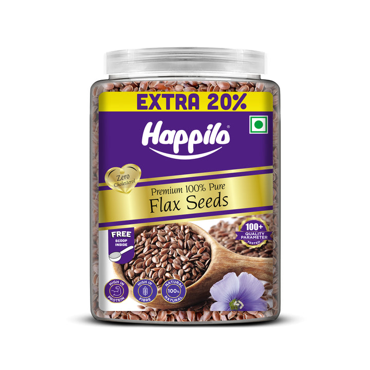 Happilo Premium Raw Authentic Flax Seeds Jar 1000g + 200g Free