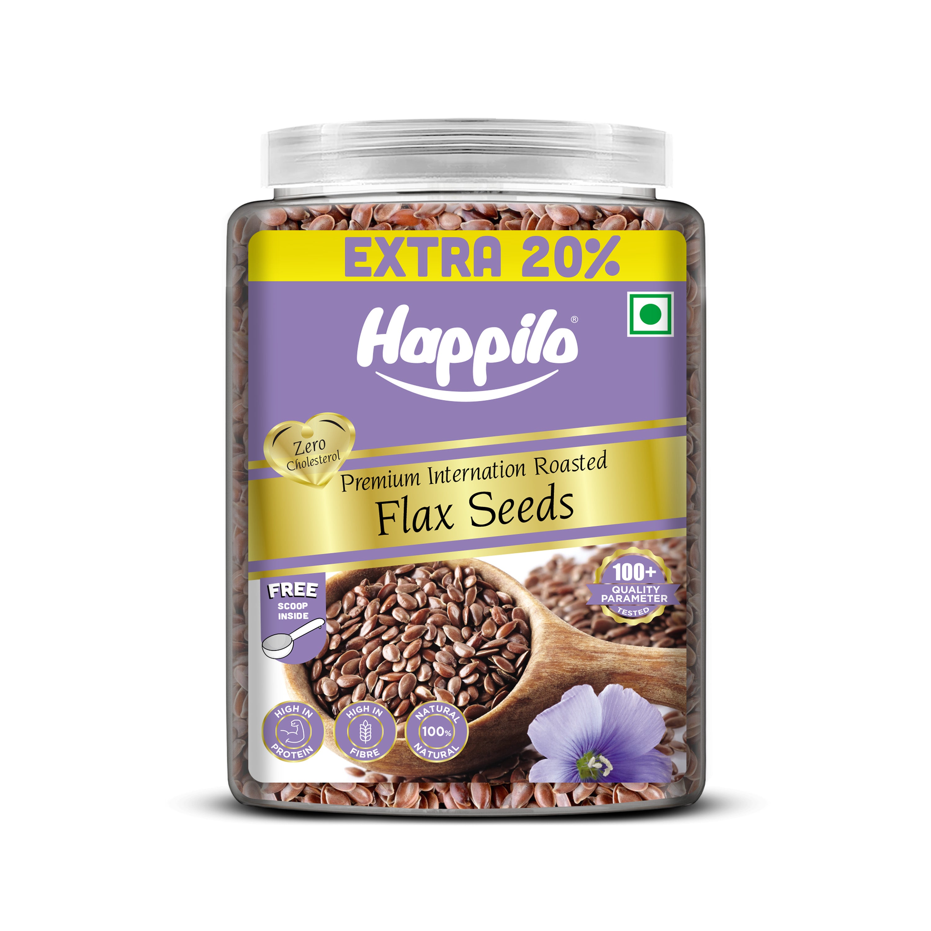 Happilo Premium Authentic Flax Seeds Roasted Jar 1000g + 200g Free
