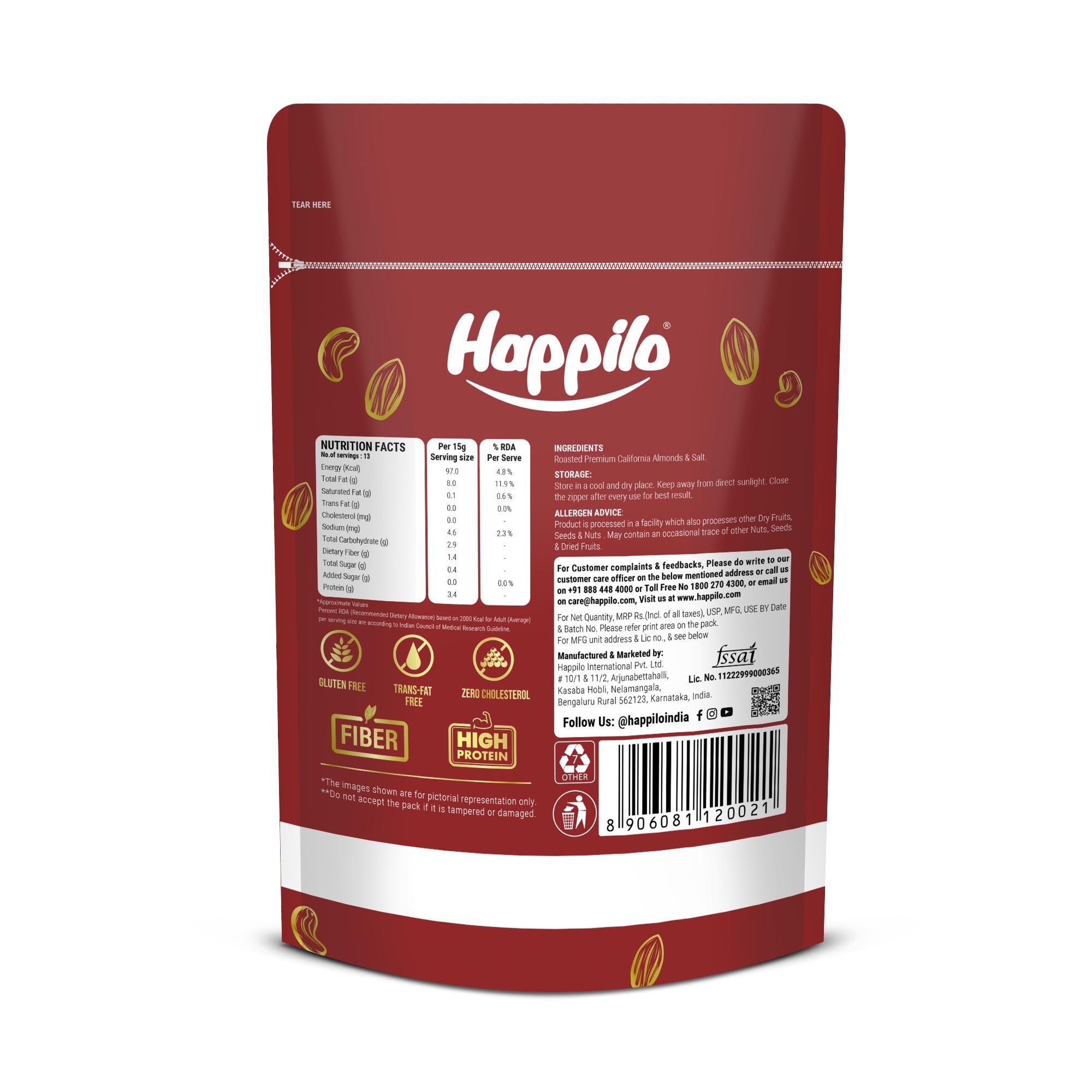 Happilo Roasted & Lightly Salted Premium Californian Almonds