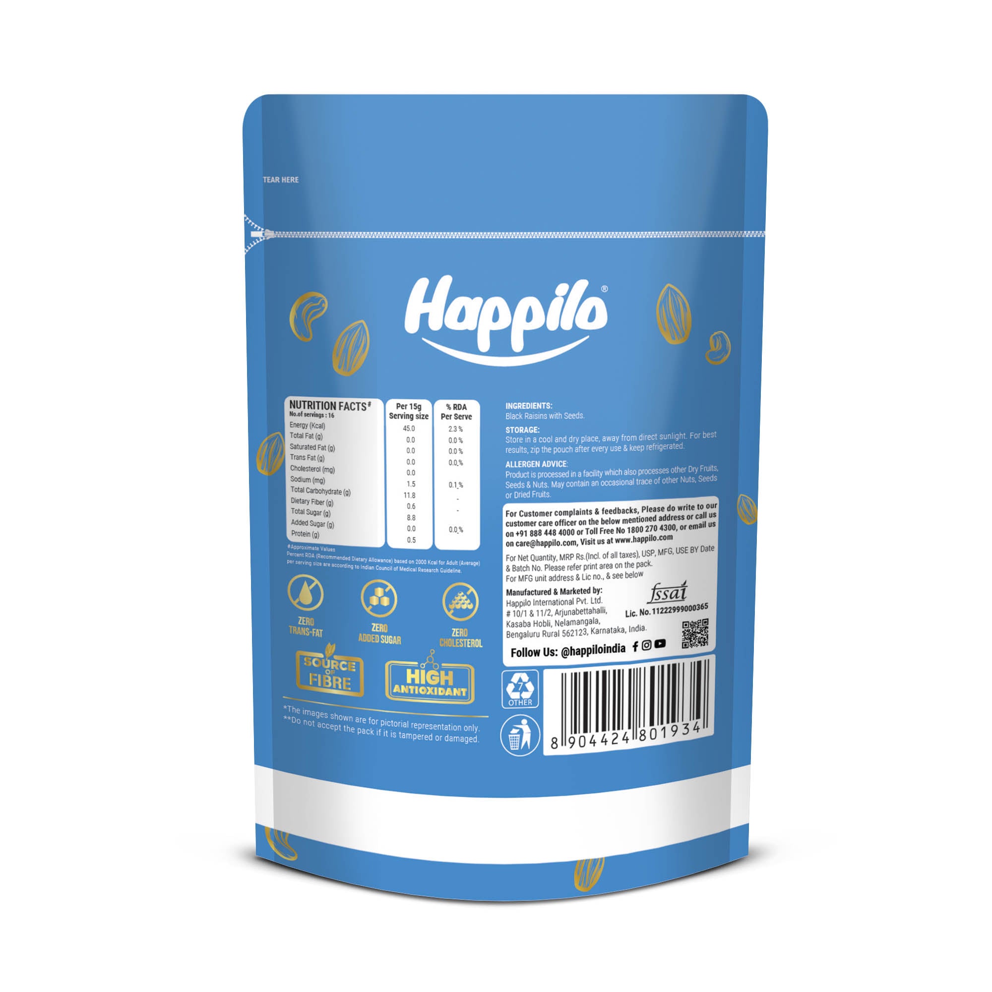 Happilo Black Raisins with seed 250g