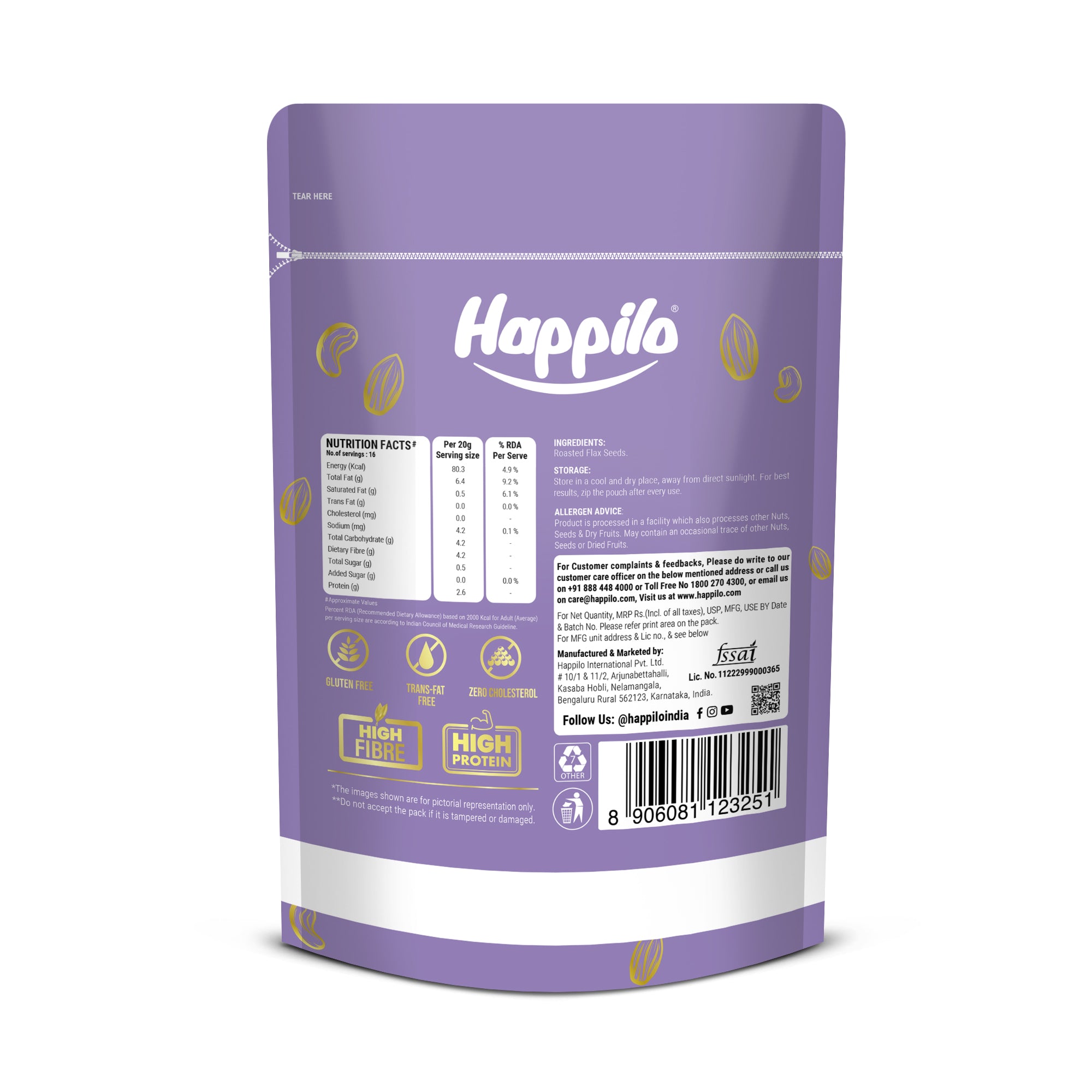 Happilo Premium Authentic Flax Seeds Roasted 250g (Pack of 2)