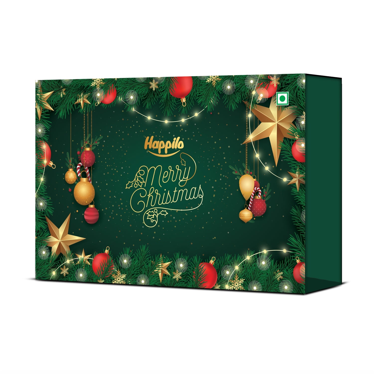 Happilo Christmas Gift Box Comet 350g, Festive Treats & Snacks, Tree, Stocking, Santa Hat, Candles, Party Snacks, Bar, Chickpeas, Date Bites, Hot Chocolate Mix