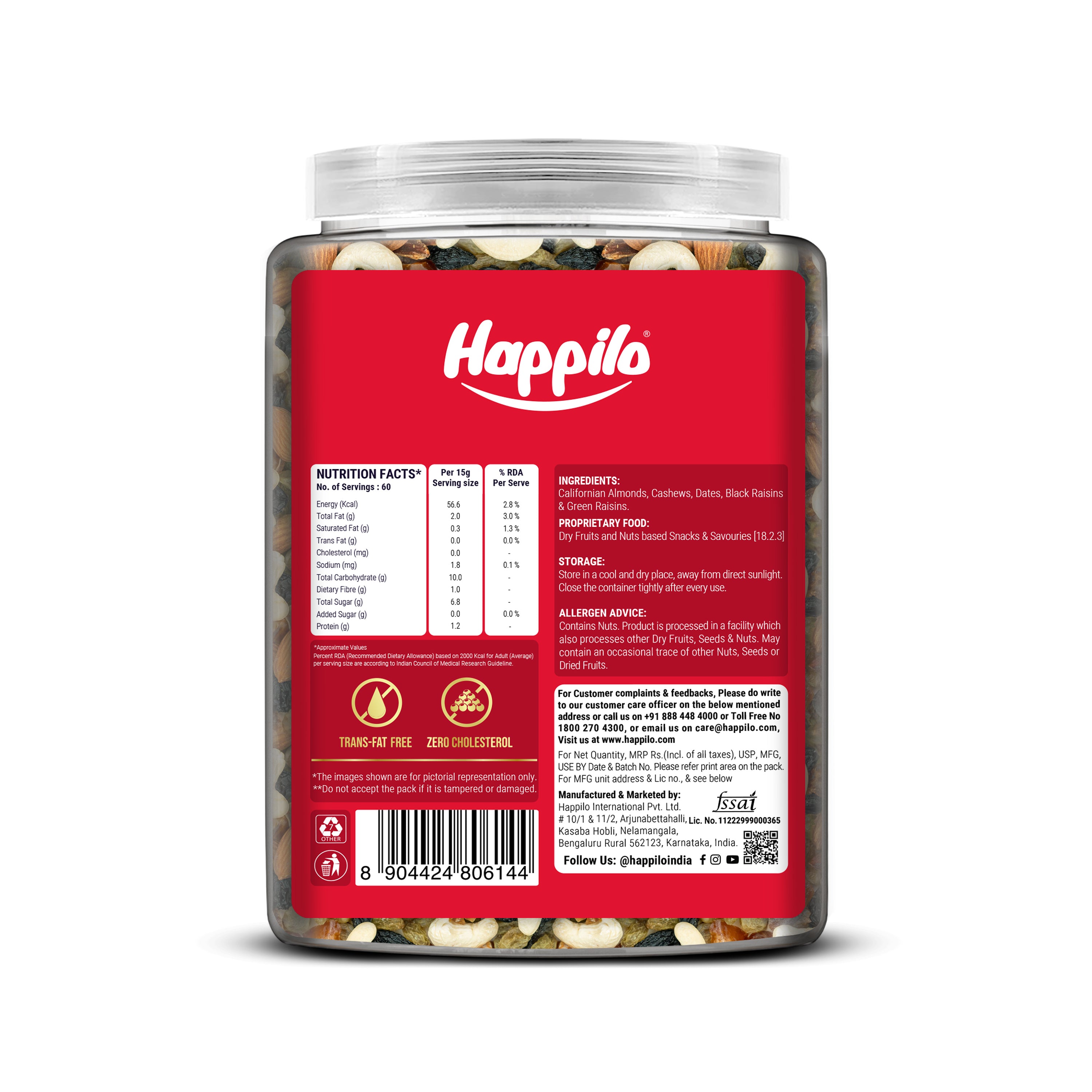 Happilo Panchmeva Dry Fruit Mix Jar 900g