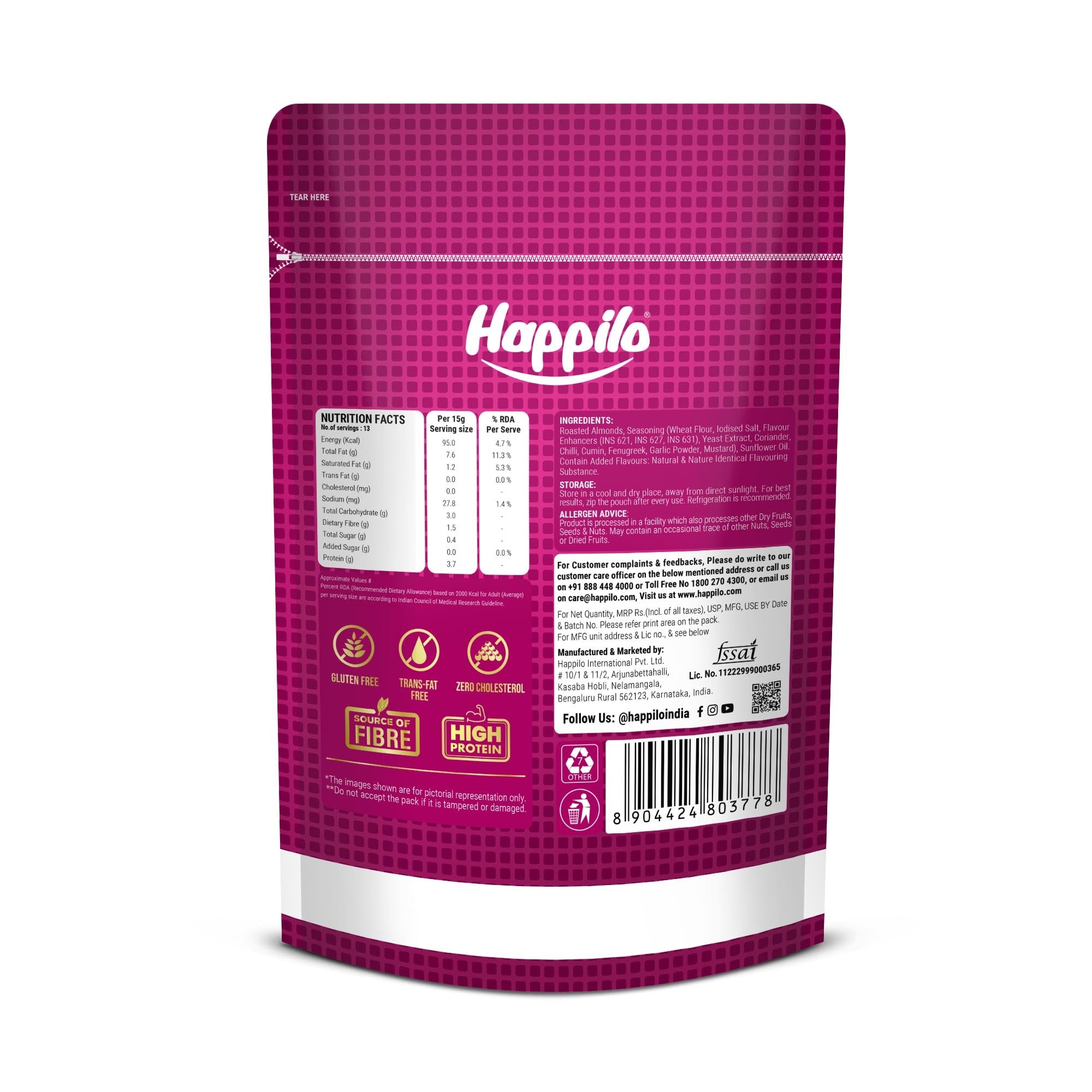Happilo Barbeque Californian Almonds, Super Healthy Crunchy Nuts, Non Fried, High Protein Dry Fruit, 160g