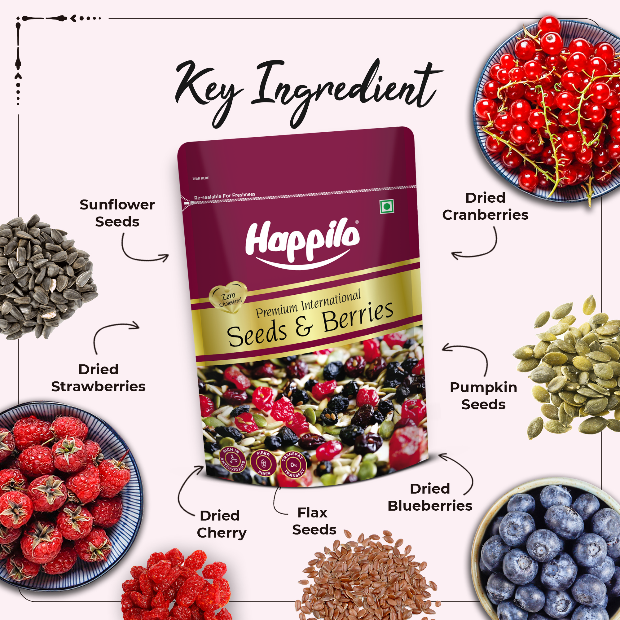 Happilo Sweet & Crunchy Premium Seeds & Berries Mix