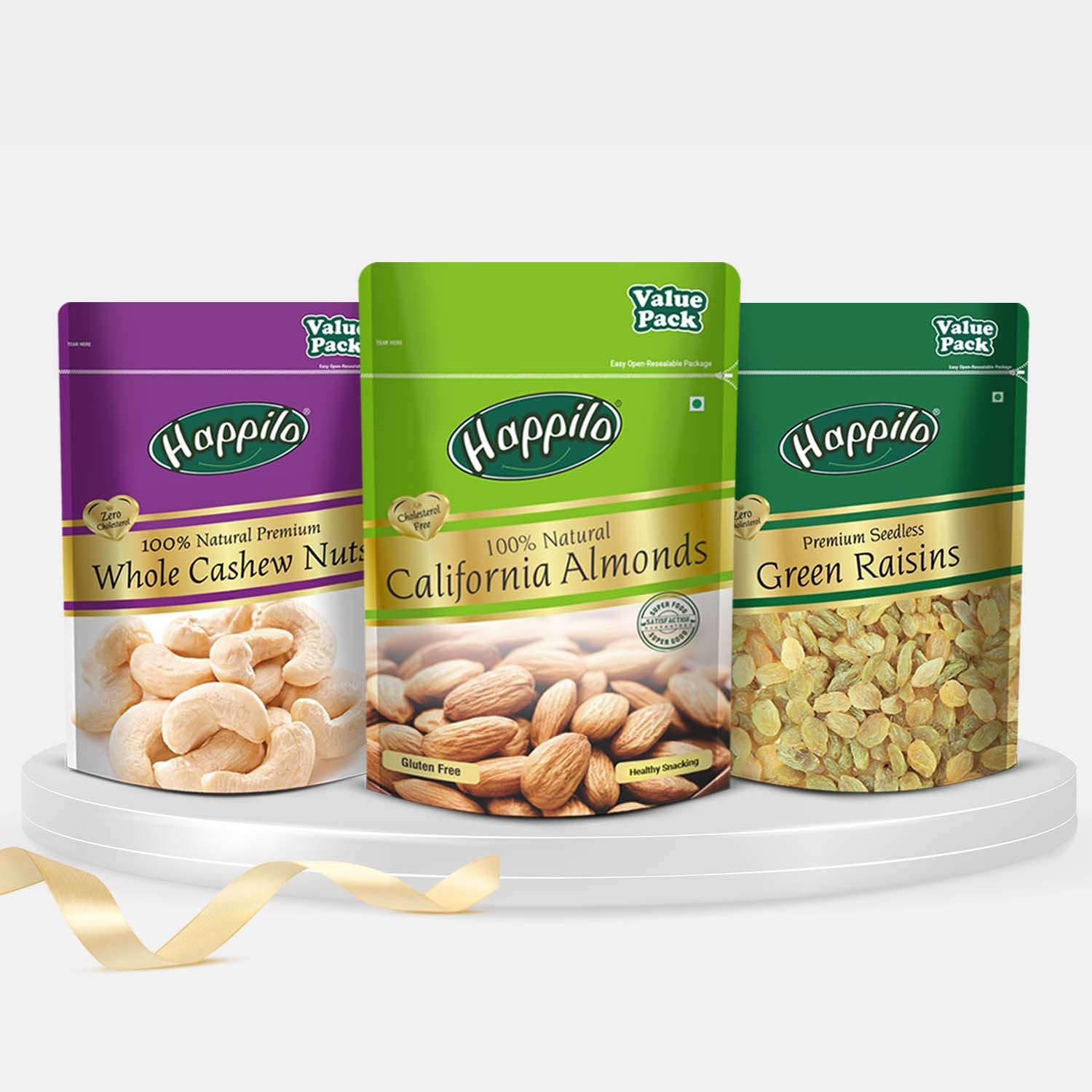Premium Nuts & Dry Fruits Combo 1500g (Almonds, Cashews & Green Raisins 500g Each)