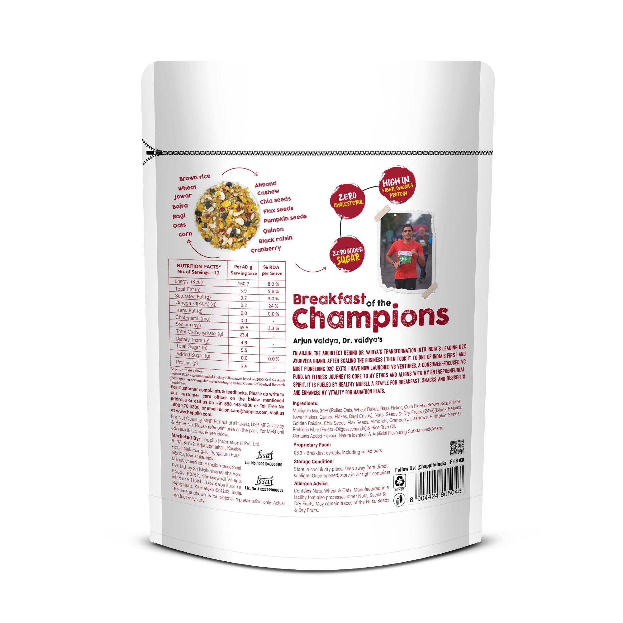 Happilo Dry Fruit Muesli 500g, 85% Nuts, Seeds and Multigrain, 15 in 1 Power Breakfast, High in Fiber, Omega 3, Protein