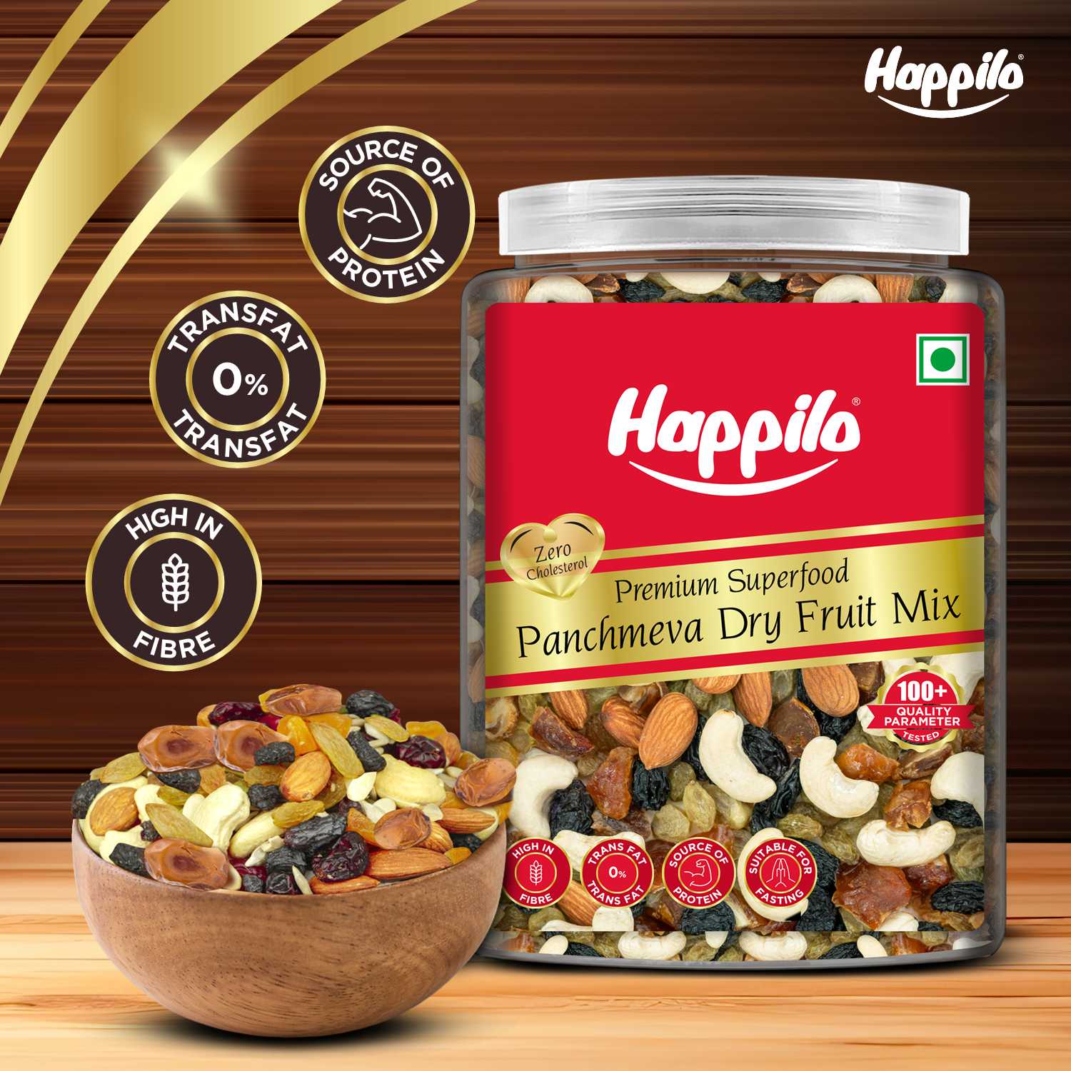 Happilo Panchmeva Dry Fruit Mix Jar 900g