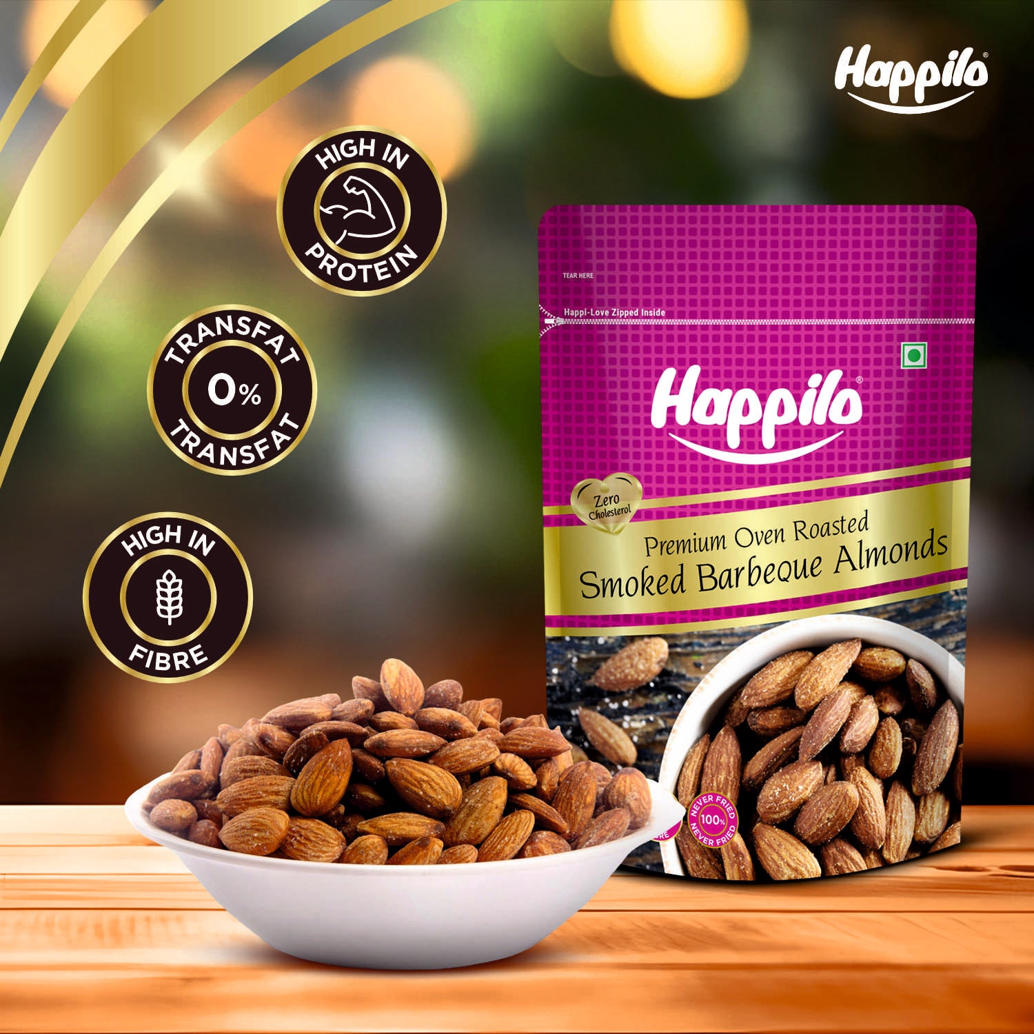 Happilo Barbeque Californian Almonds, Super Healthy Crunchy Nuts, Non Fried, High Protein Dry Fruit, 160g