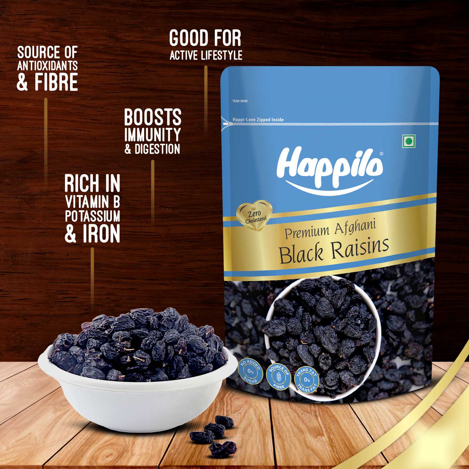 Happilo Black Raisins with seed 250g