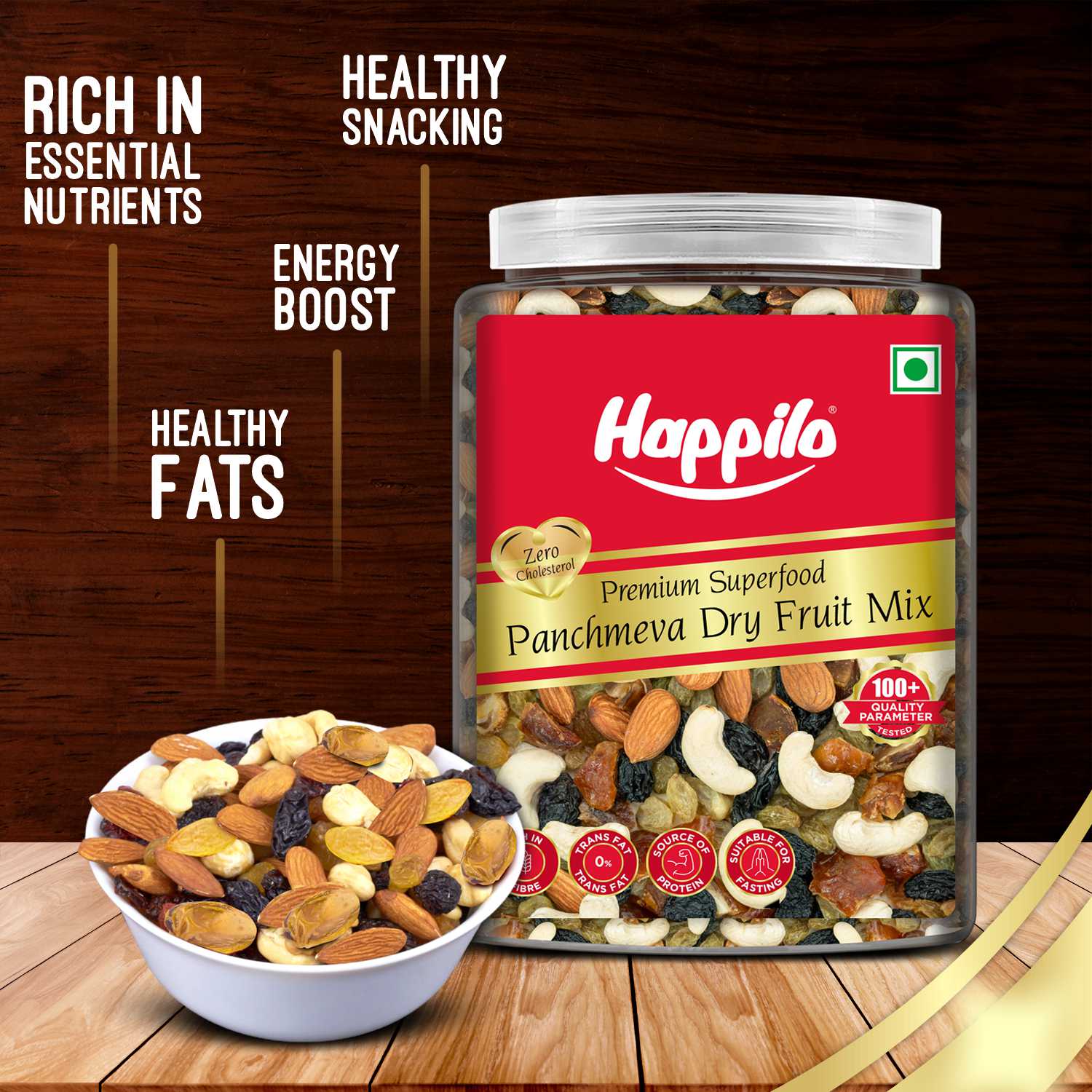 Happilo Panchmeva Dry Fruit Mix Jar 900g