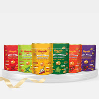 Happilo Peanuts Daily Combo Snack 150g each Perky Pudhina Peanut, Magic Masala Peanut, Peri Peri Peanut, Chili Garlic Peanut, Thai Chili Peanut, Terrific Tomato Peanut