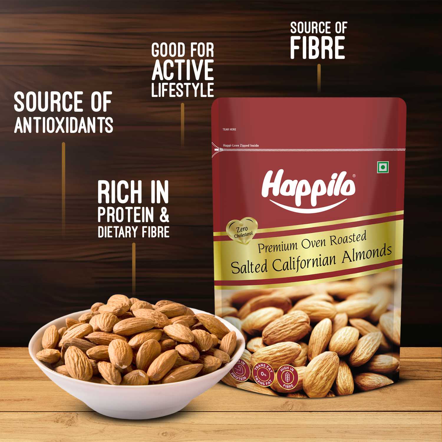 Happilo Roasted & Lightly Salted Premium Californian Almonds