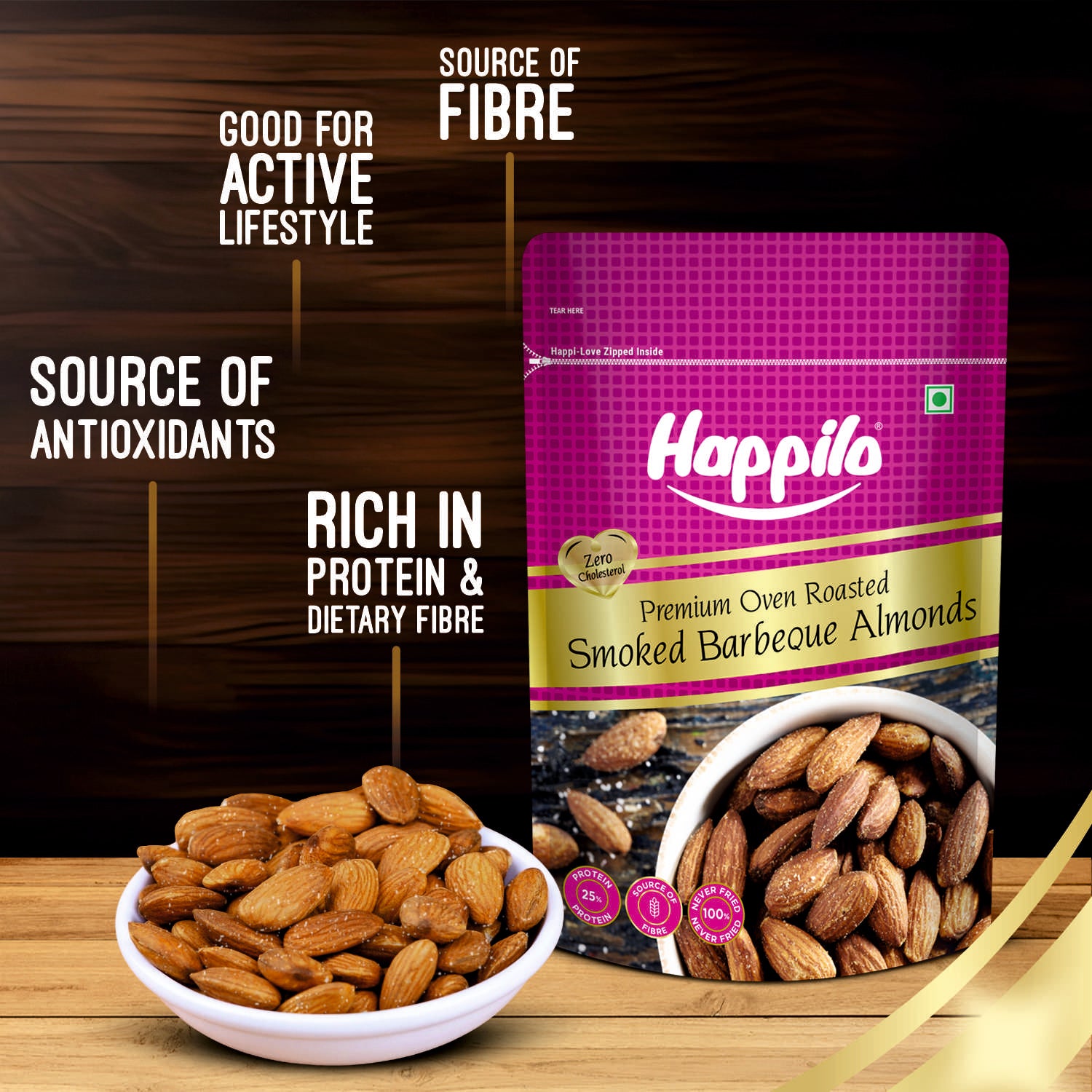 Happilo Barbeque Californian Almonds, Super Healthy Crunchy Nuts, Non Fried, High Protein Dry Fruit, 160g