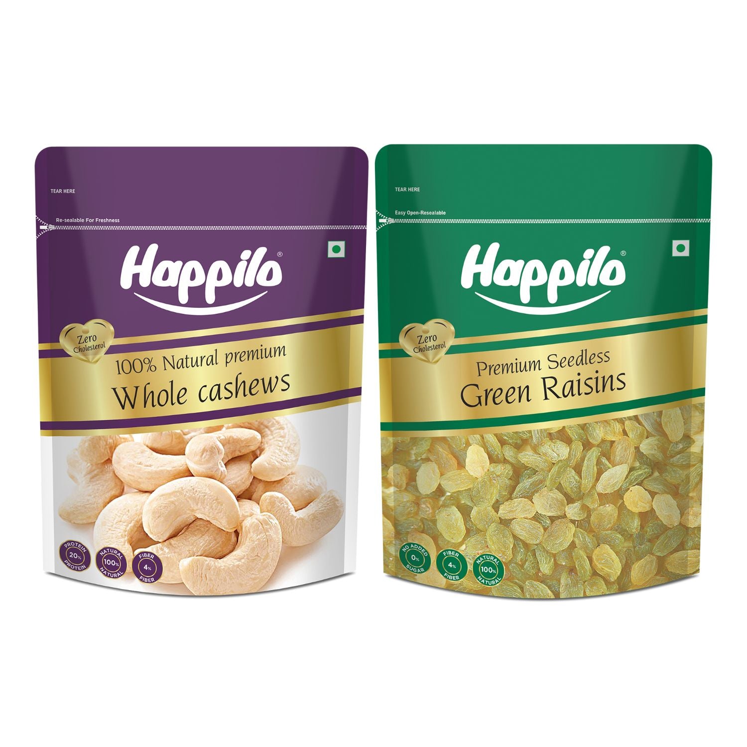 Happilo Premium Super Value Pack Combo 900g (Cashew 450g & Raisins 450g)