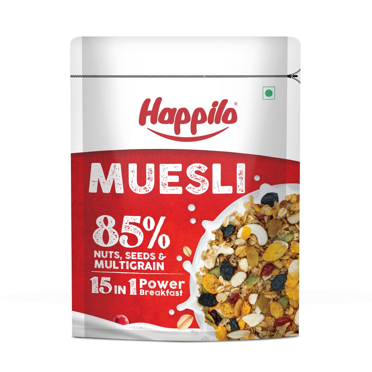 Happilo Dry Fruit Muesli 500g, 85% Nuts, Seeds and Multigrain, 15 in 1 Power Breakfast, High in Fiber, Omega 3, Protein