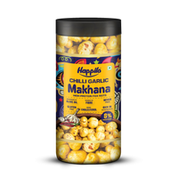 Happilo Makhana Chilli Garlic Jar 80g, Roasted Foxnut Healthy Snack Low Calorie Gluten Free and Vegan