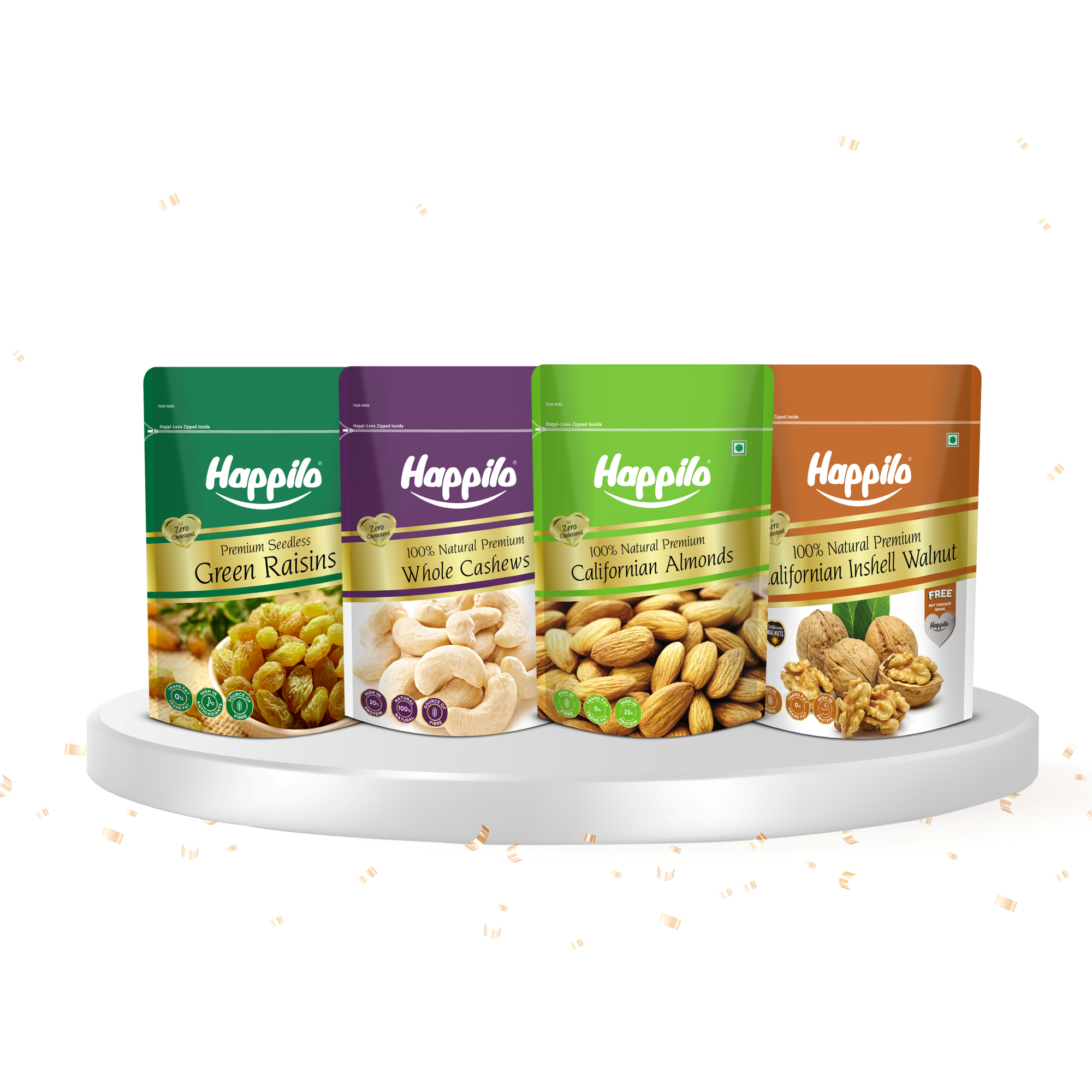 Premium Dry Fruits Combo (California Almonds 200g Whole Cashews 200g Raisins 250g & California Inshell Walnuts 200g)