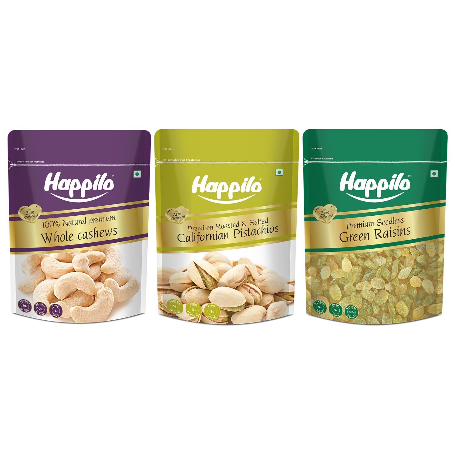 Happilo Premium Super Value Pack Combo 1350g (Cashew 450g, Pista 450g & Raisins 450g)