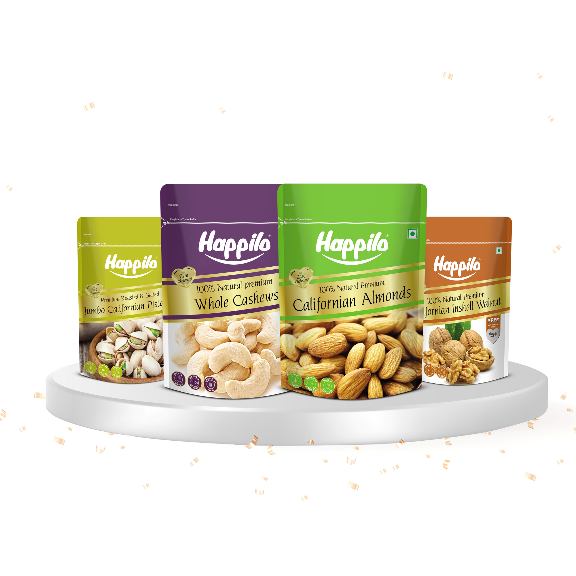 Happilo Premium Dry Fruit Combo 1400g (Almond 500g, Cashews 500g, Pistachios 200g & Inshell Walnuts 200g)