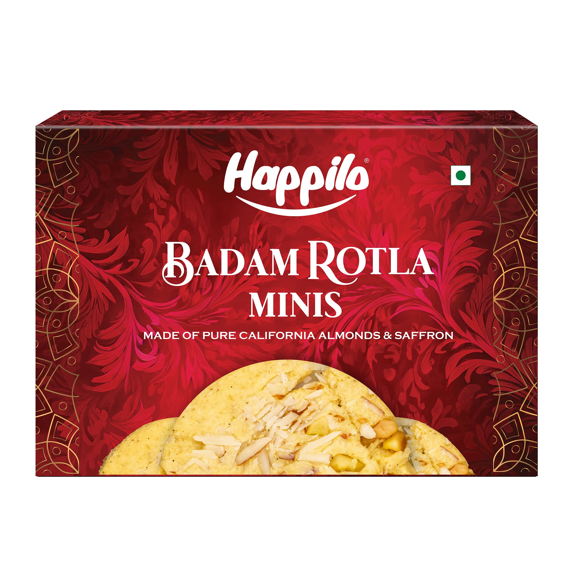 Happilo Badam Rotla Minis 200g, Made with California Almonds, California Pistachios, Ghee, Saffron, Rich in Protein and Fibers