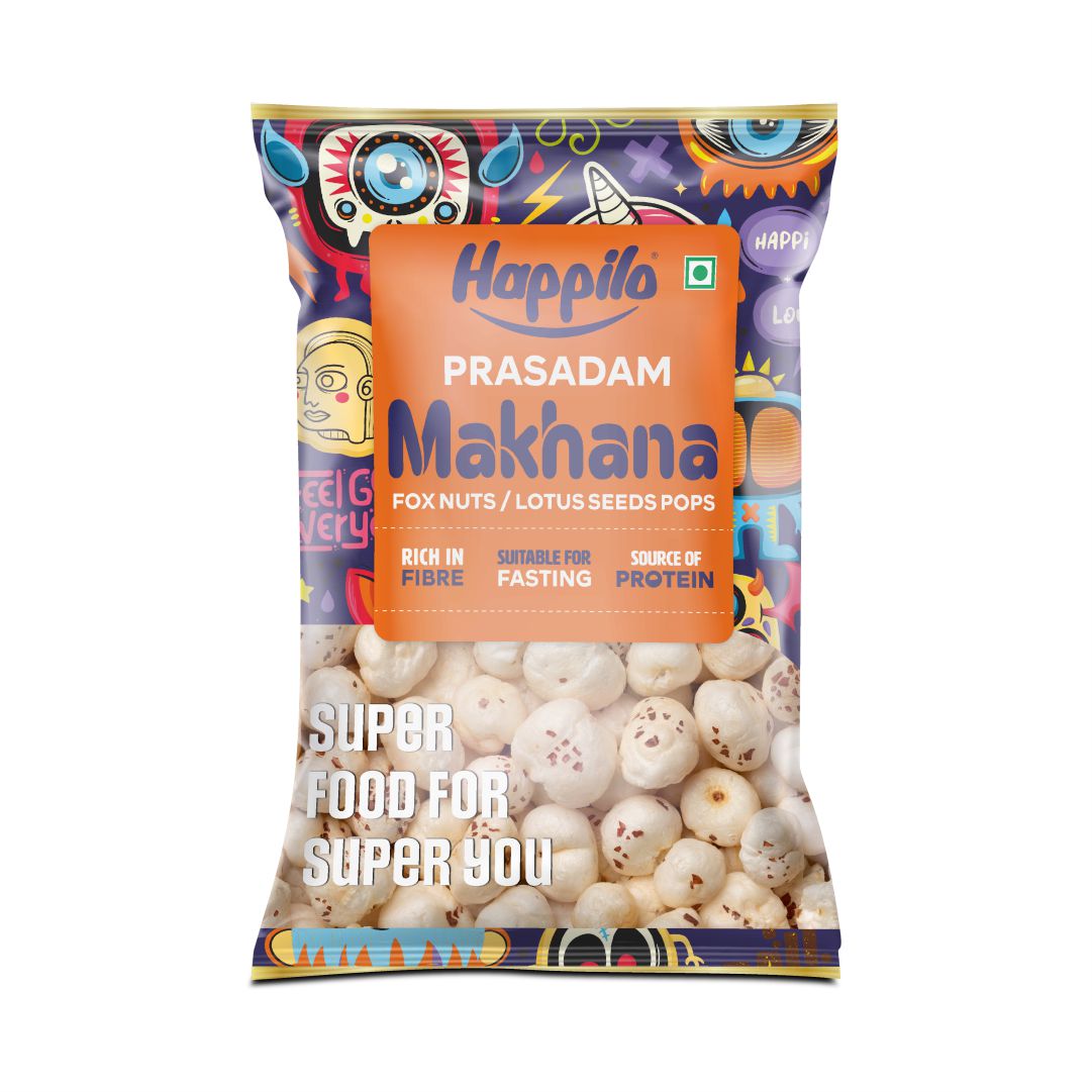 Happilo Premium Plain Prasadam Makhana 200g, Fit for Fasting, Lotus Seed Pop/Gorgon Nut Puffed Kernels, Hand-Picked