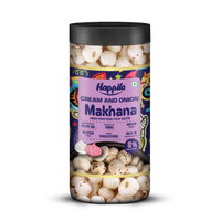 Happilo Makhana Cream & Onion Jar 80g, Roasted Foxnut Healthy Snack Low Calorie Gluten Free and Vegan