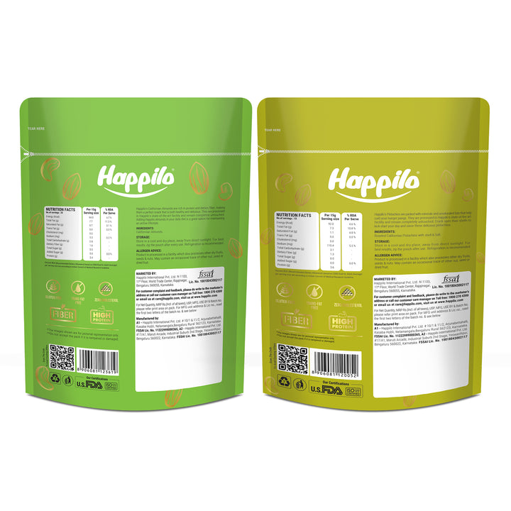 Happilo Premium Super Value Pack Combo 900g (Almond 450g & Pista 450g)