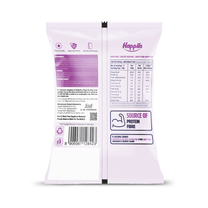 Happilo Premium Super Snack Makhana Cream & Onion 55g | Roasted | Crunchy | Flavourful