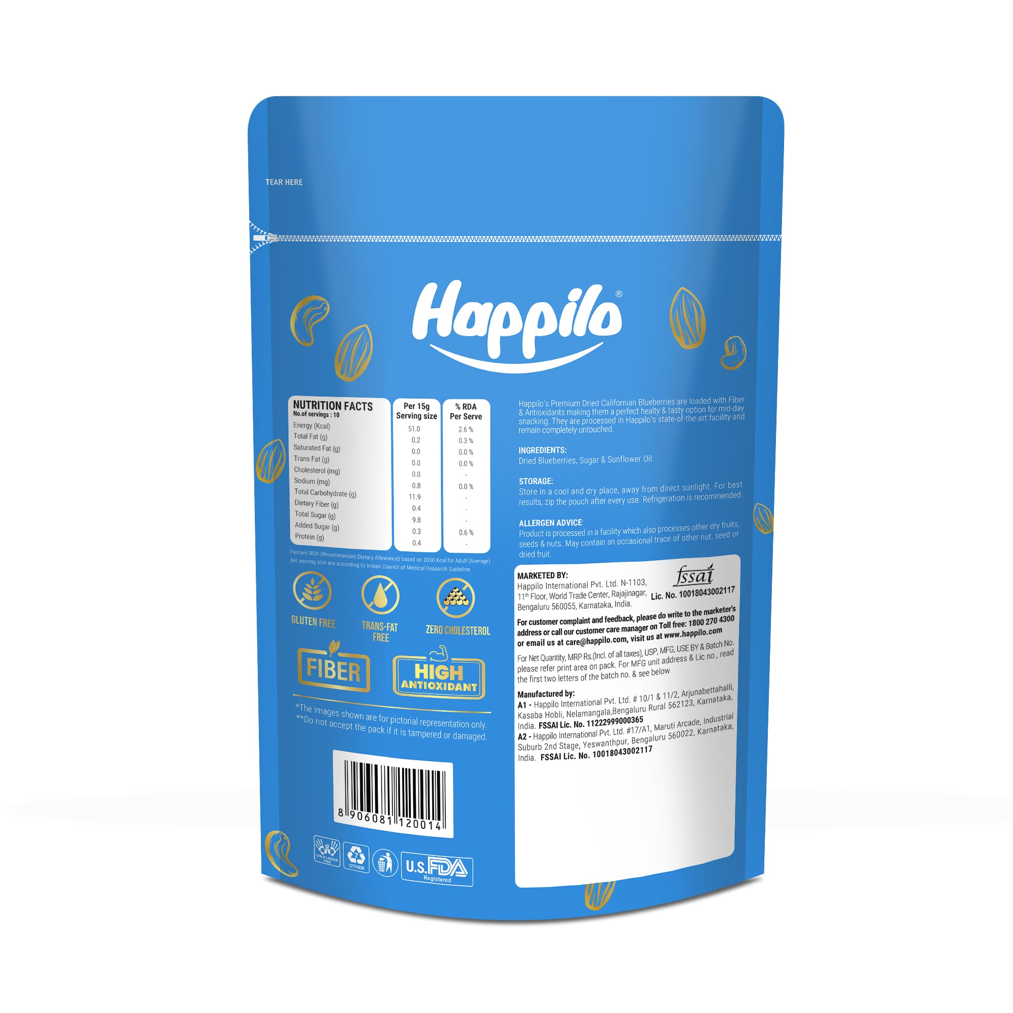 Happilo Healthy & Sweet Californian Dried Blueberries