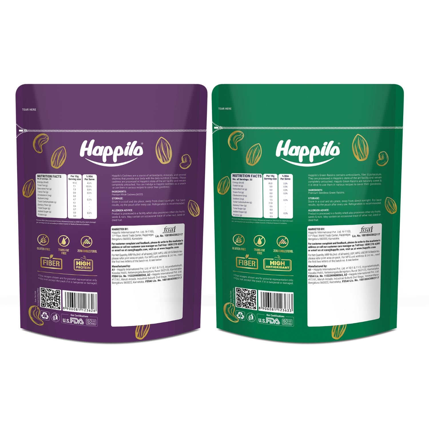 Happilo Premium Super Value Pack Combo 900g (Cashew 450g & Raisins 450g)