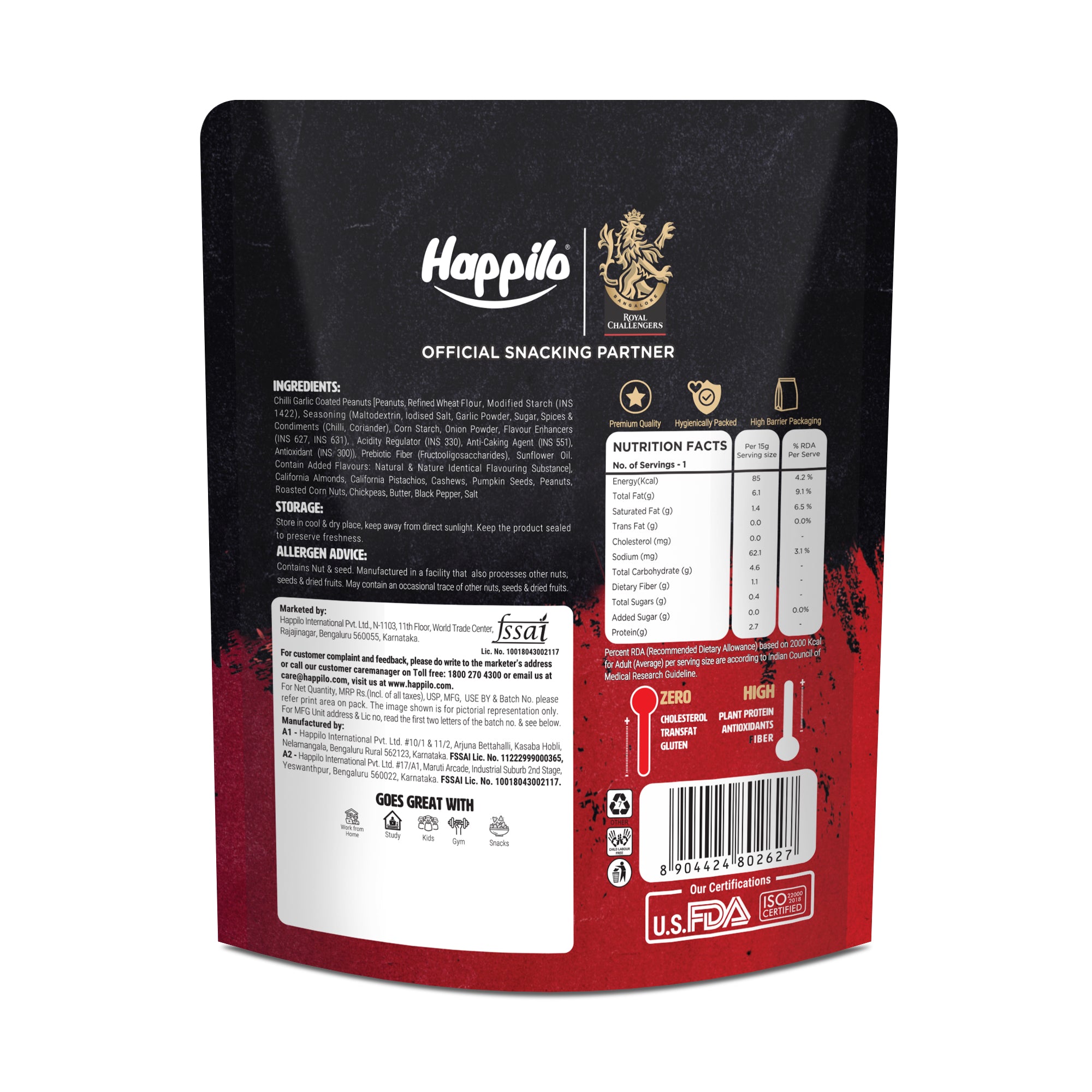 Happilo Party Snack Premium Limited Edition Royal Challengers Bangalore Pack 50g