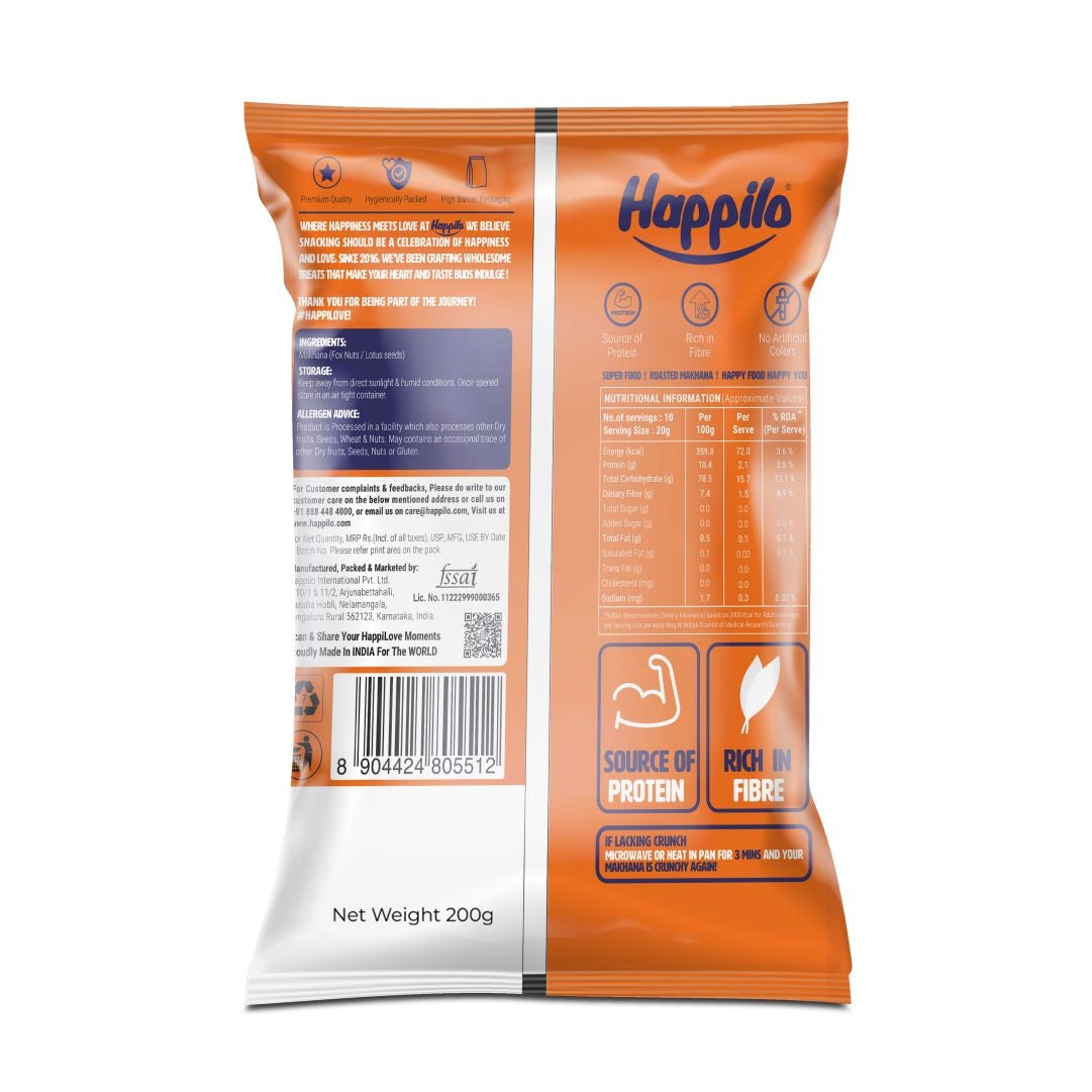 Happilo Premium Plain Prasadam Makhana 200g, Fit for Fasting, Lotus Seed Pop/Gorgon Nut Puffed Kernels, Hand-Picked