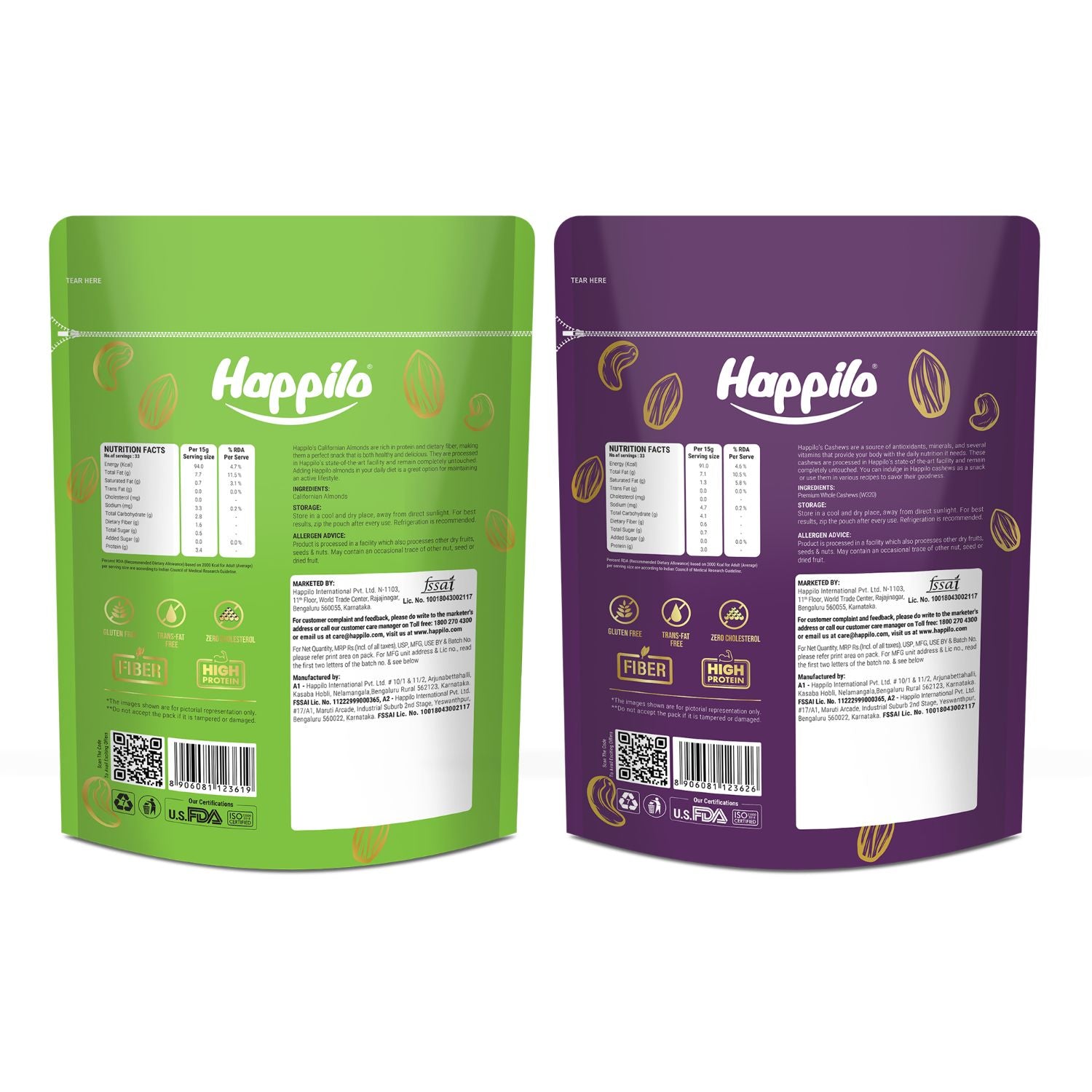 Happilo Premium Super Value Pack Combo 900g (Almond 450g & Cashew 450g)