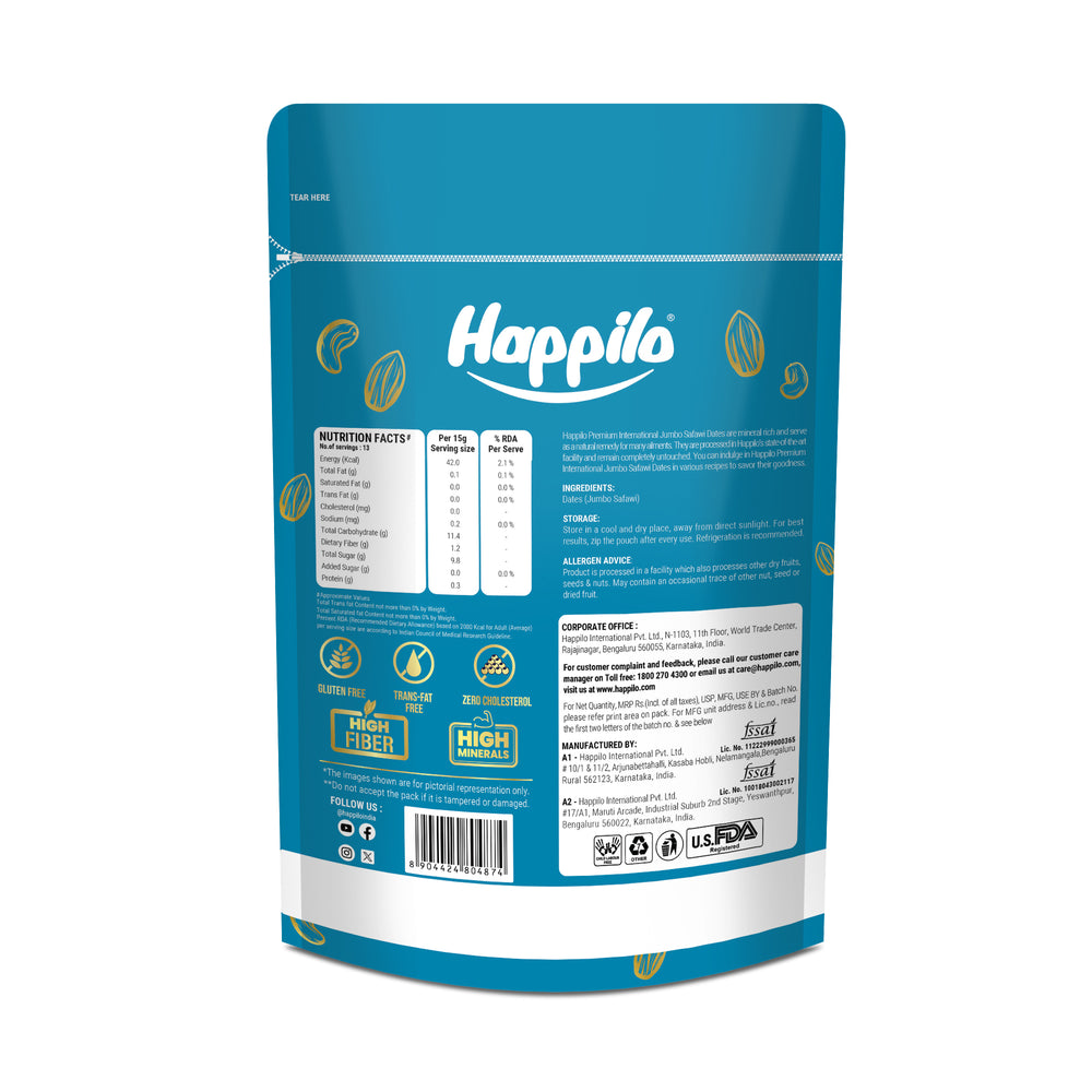 Happilo Safawi Jumbo Dates 200g, Rich in Iron, Antixidants, Fiber and