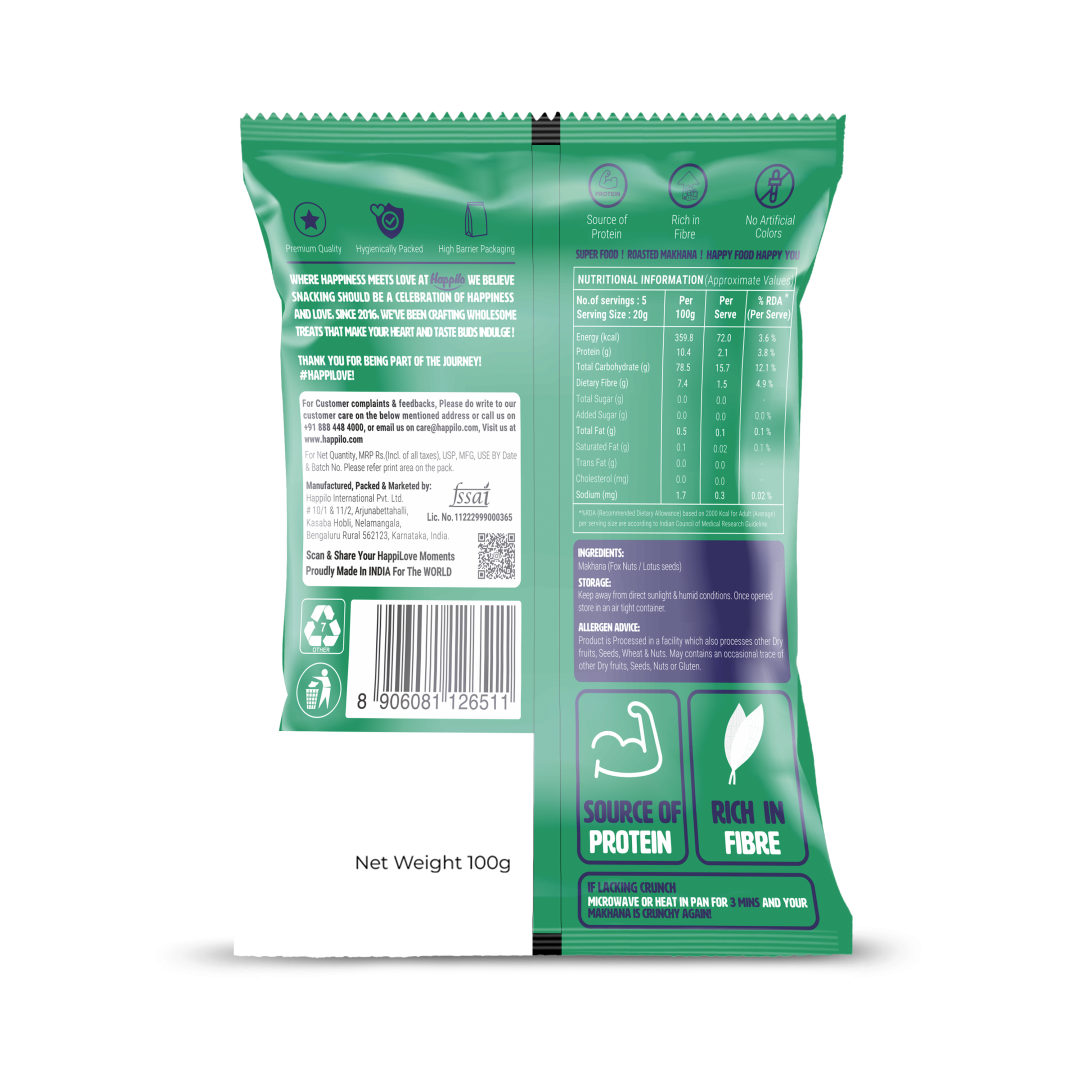 Happilo Premium Jumbo Fox Nuts (Phool Makhana) 100g | Lotus Seeds, Roasted Foxnuts | No added Preservatives and No artificial Flavours