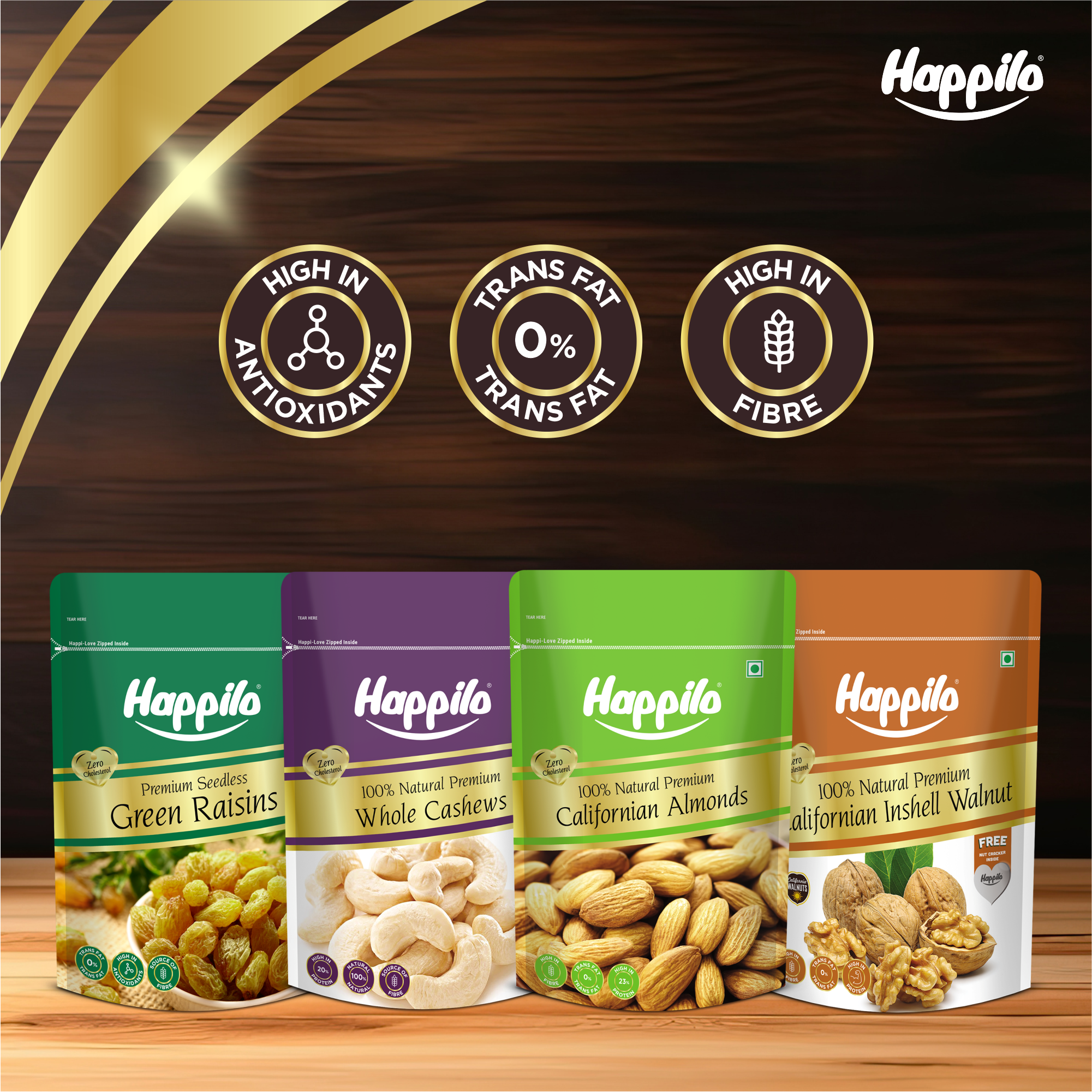 Premium Dry Fruits Combo (California Almonds 200g Whole Cashews 200g Raisins 250g & California Inshell Walnuts 200g)