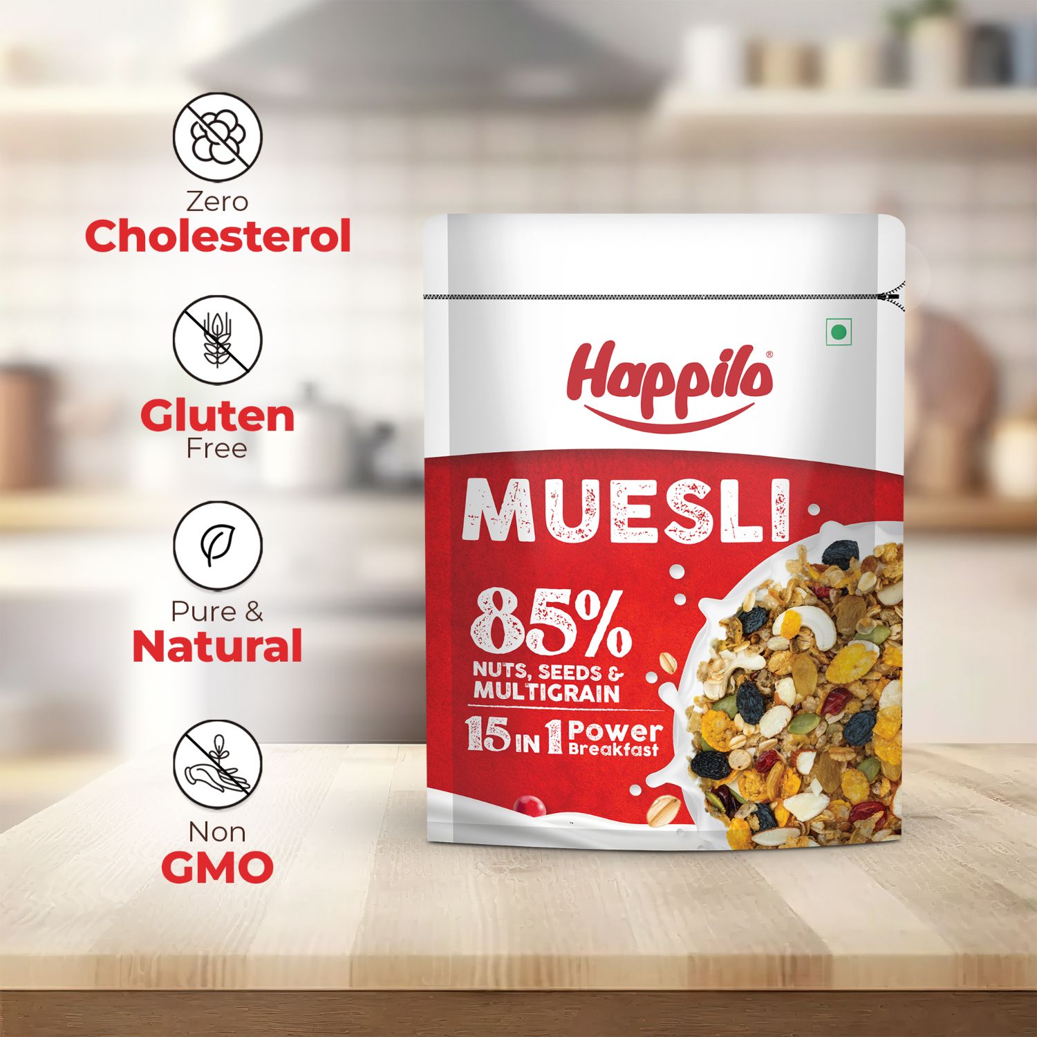 Happilo Dry Fruit Muesli 500g, 85% Nuts, Seeds and Multigrain, 15 in 1 Power Breakfast, High in Fiber, Omega 3, Protein