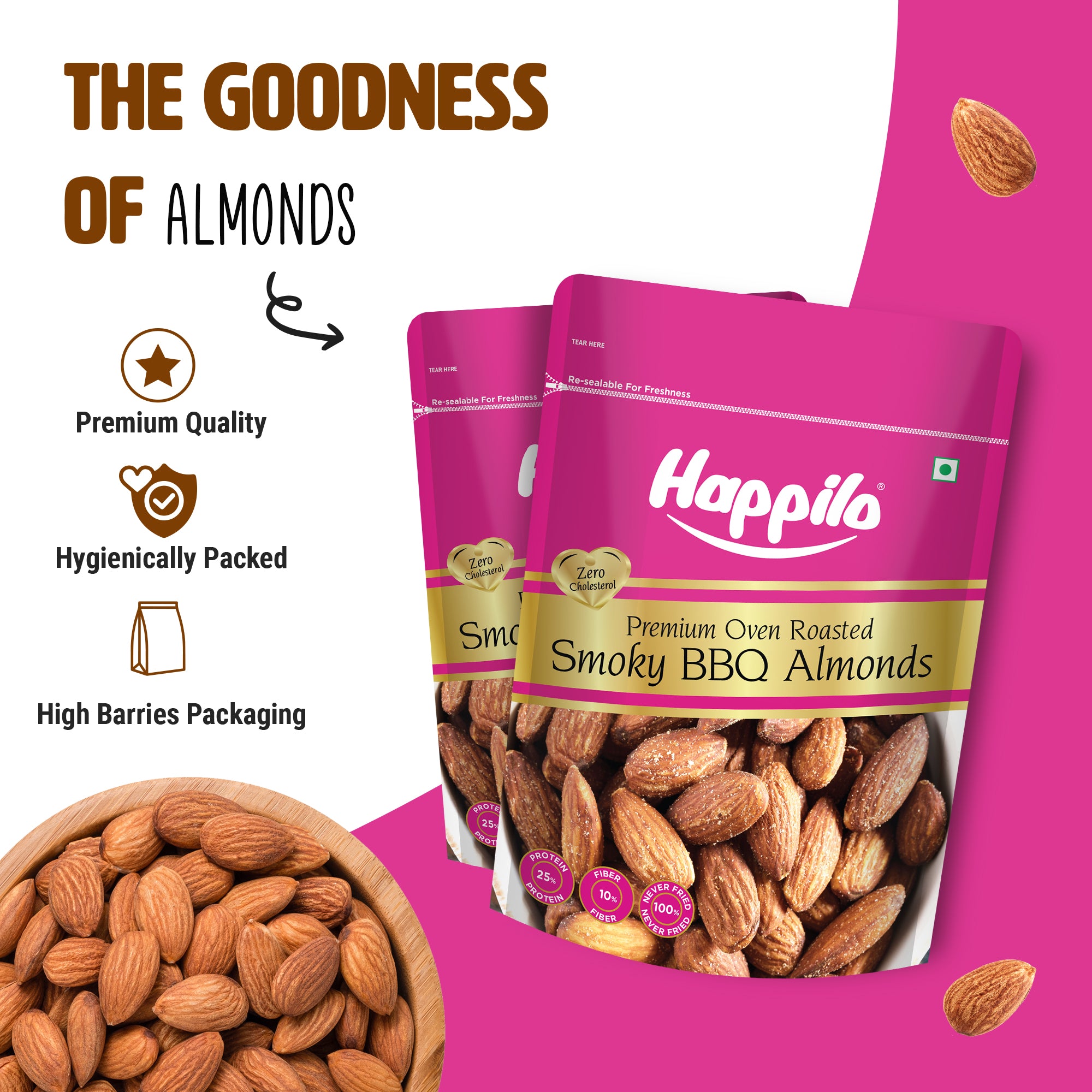 Happilo Barbeque Californian Almonds, Super Healthy Crunchy Nuts, Non Fried, High Protein Dry Fruit, 160g