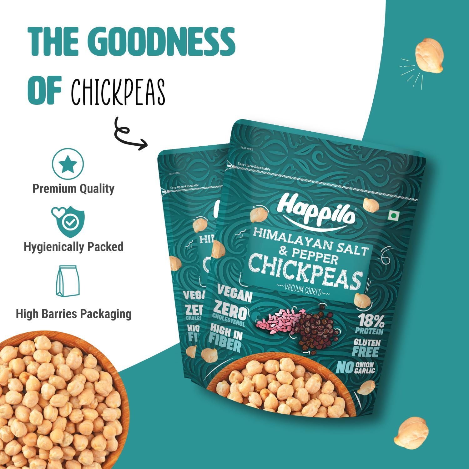 Happilo Premium Super Snack Himalayan Salt & Pepper Chickpeas (Pack Of 3) 110g each, Crunchy and Delicious, Super Healthy