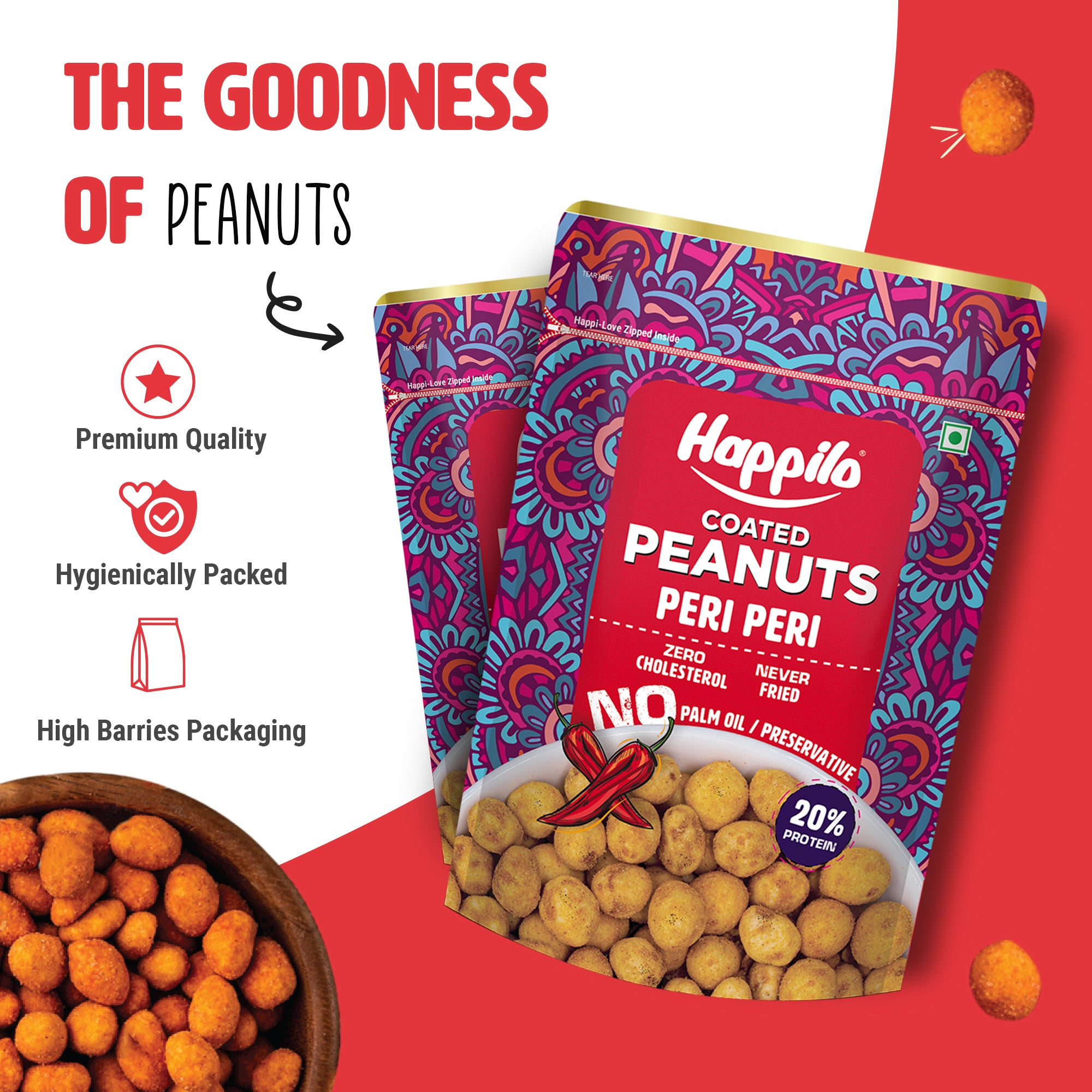 Happilo Premium Super Snack Peri Peri Peanut 150g, Crunchy and Nutty, High in Protein and Dietary Fibre