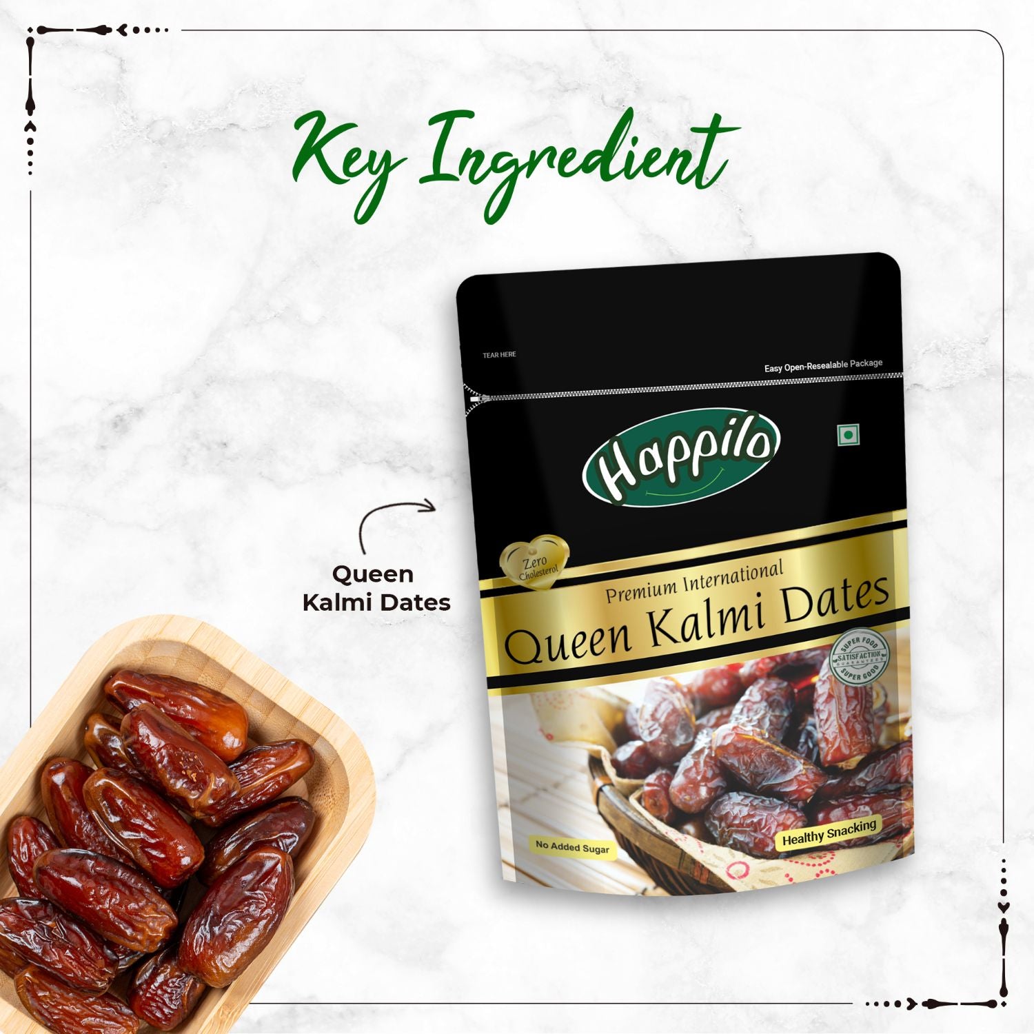 Happilo Premium International Queen Kalmi Dates 350g (Pack of 2), Fresh & Soft Khajur Dry Fruit with Natural Sweetness, Naturally Dried & free from any Preservative