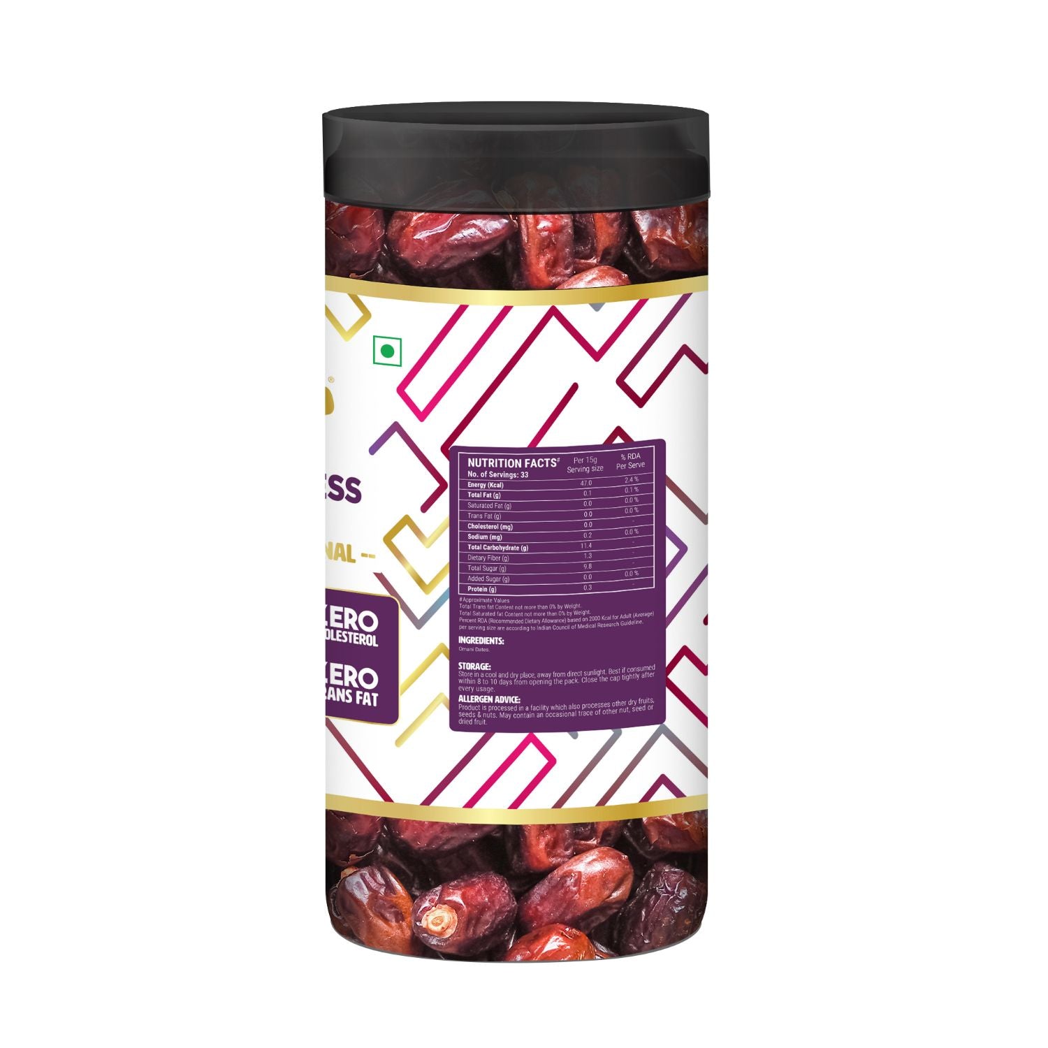 Happilo Premium Omani Seedless Dates Jar 500g (Pack of 2), Khajoor/Khajur, Healthy & Nutritious Snack, Rich in Vitamins & Minerals, Natural Sweetener