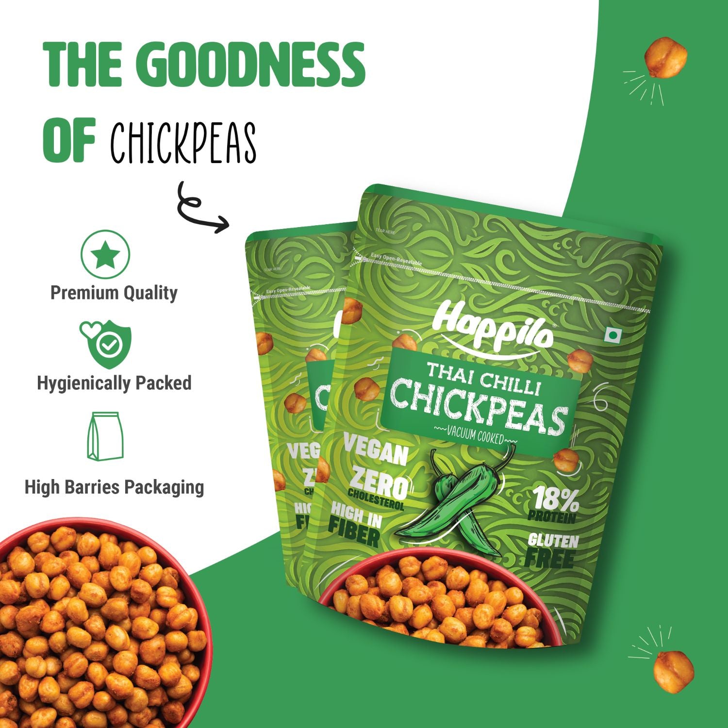 Happilo Premium Super Snack Thai Chilli Chickpeas (Pack Of 3) 110g each, Crunchy and Delicious, Super Healthy