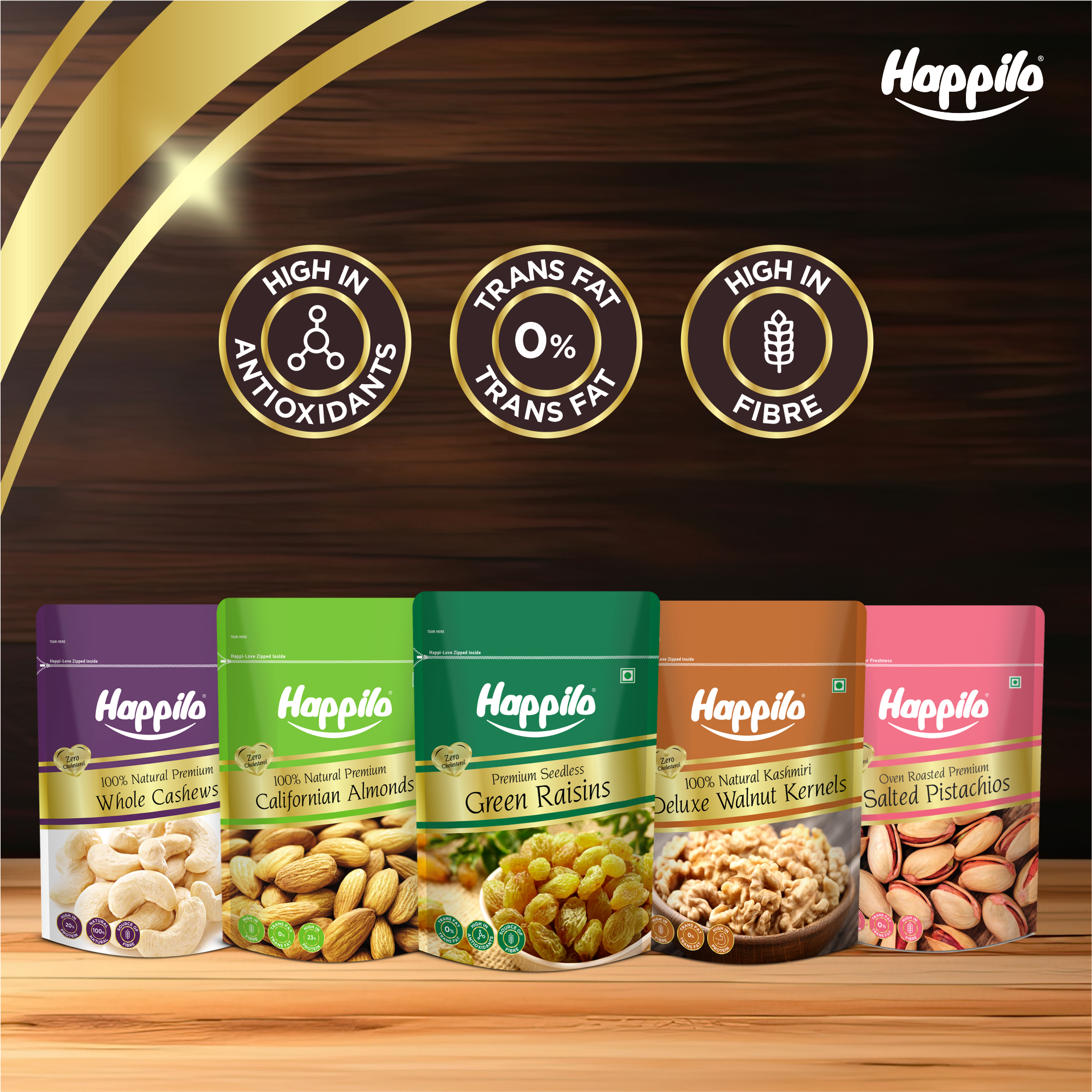 Premium Dry Fruits Combo 1050g (California Almonds 200g Whole Cashews 200g Green Raisins 250g Iranian Salted Pistachios 200g Deluxe Kashmiri Walnut Kernels 200g)